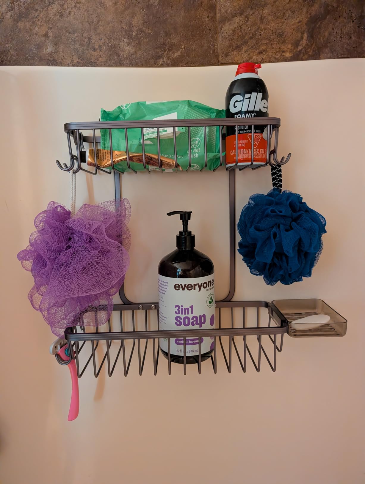 YASONIC Never Rust Shower Caddy Hanging, Aluminum Shower Racks for Inside Shower, 3-Tier Shower Organizer Hanging Over Shower Head with Hooks and Soap Holder, Silver customer photo 1