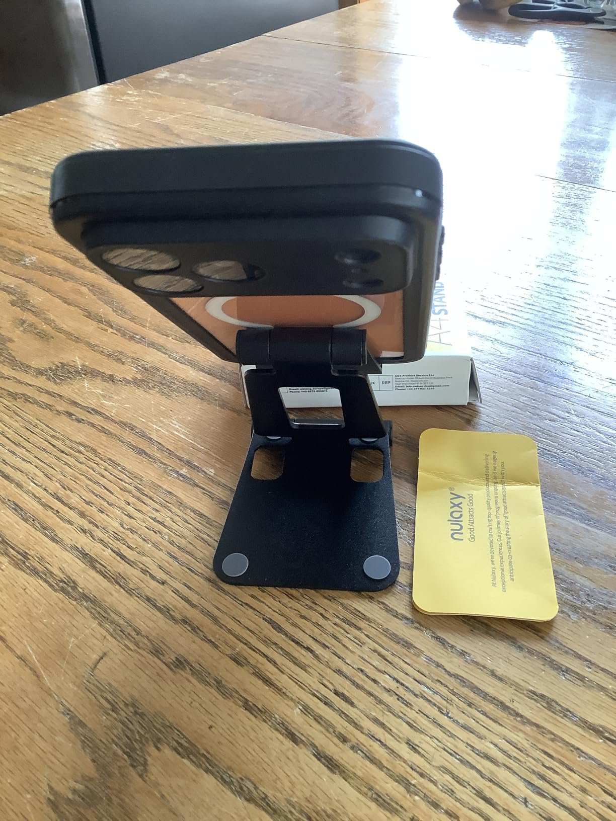 Nulaxy Full Aluminum Dual Folding Cell Phone Stand for Desk - Height and Angle Adjustable Portable Phone Holder customer photo 1