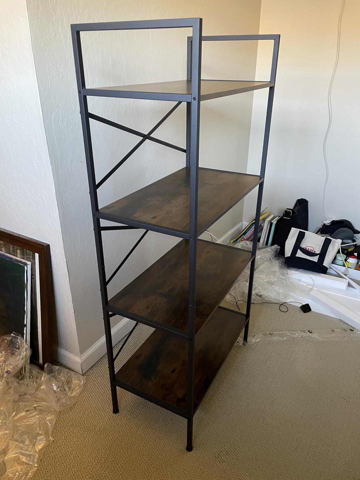 Homeiju Bookshelf, Dorm Desk Hutch, Desk Shelf Organizer, 4 Tier Stackable Bookcase, Adjustable Industrial Book Shelf Storage Organizer for Desktop, Living Room, Bedroom, Office,Rustic Black and Brown customer photo 2