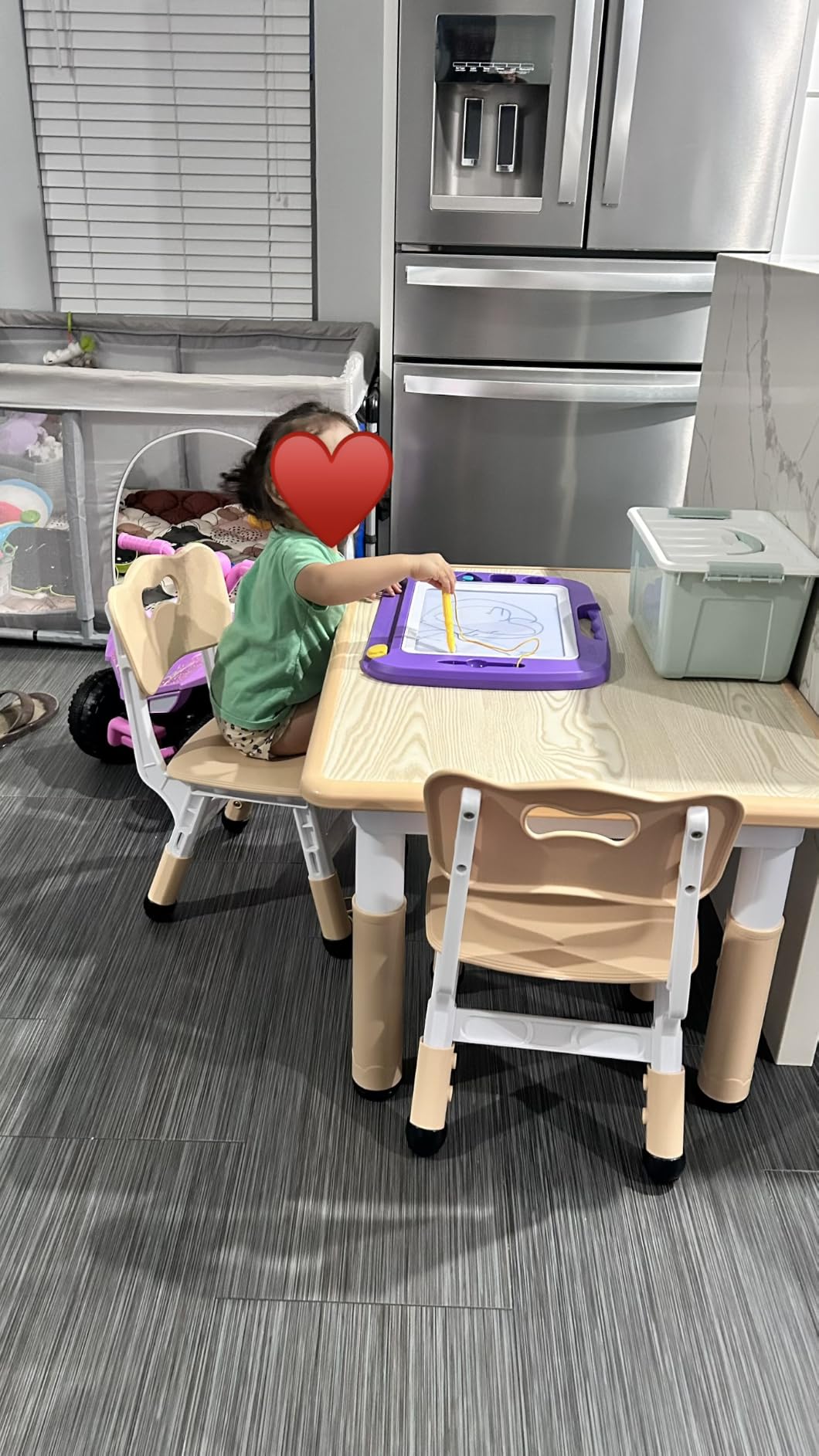 Brelley Adjustable Toddler Table and Chair Set, 31.5 Inch L x 23.6 Inch W Beige, Table Supports 300 lbs, Drawing Activity Desk, Classroom/Daycare/Home, Children Multi-Activity Table for Ages 3-8 customer photo 1