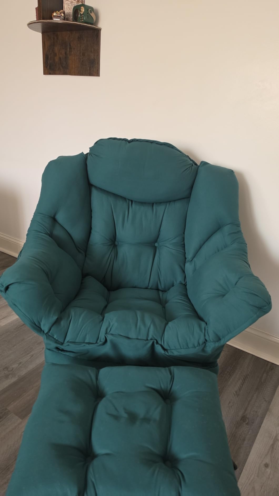 MBOOYOME Lazy Chair with Ottoman, Modern Accent Lounge Armchair with Armrests and a Side Pocket & Foldable Footstool, Leisure Reading Chair for Living Room, Bedroom, Dorm & Office, Dark Grey customer photo 2