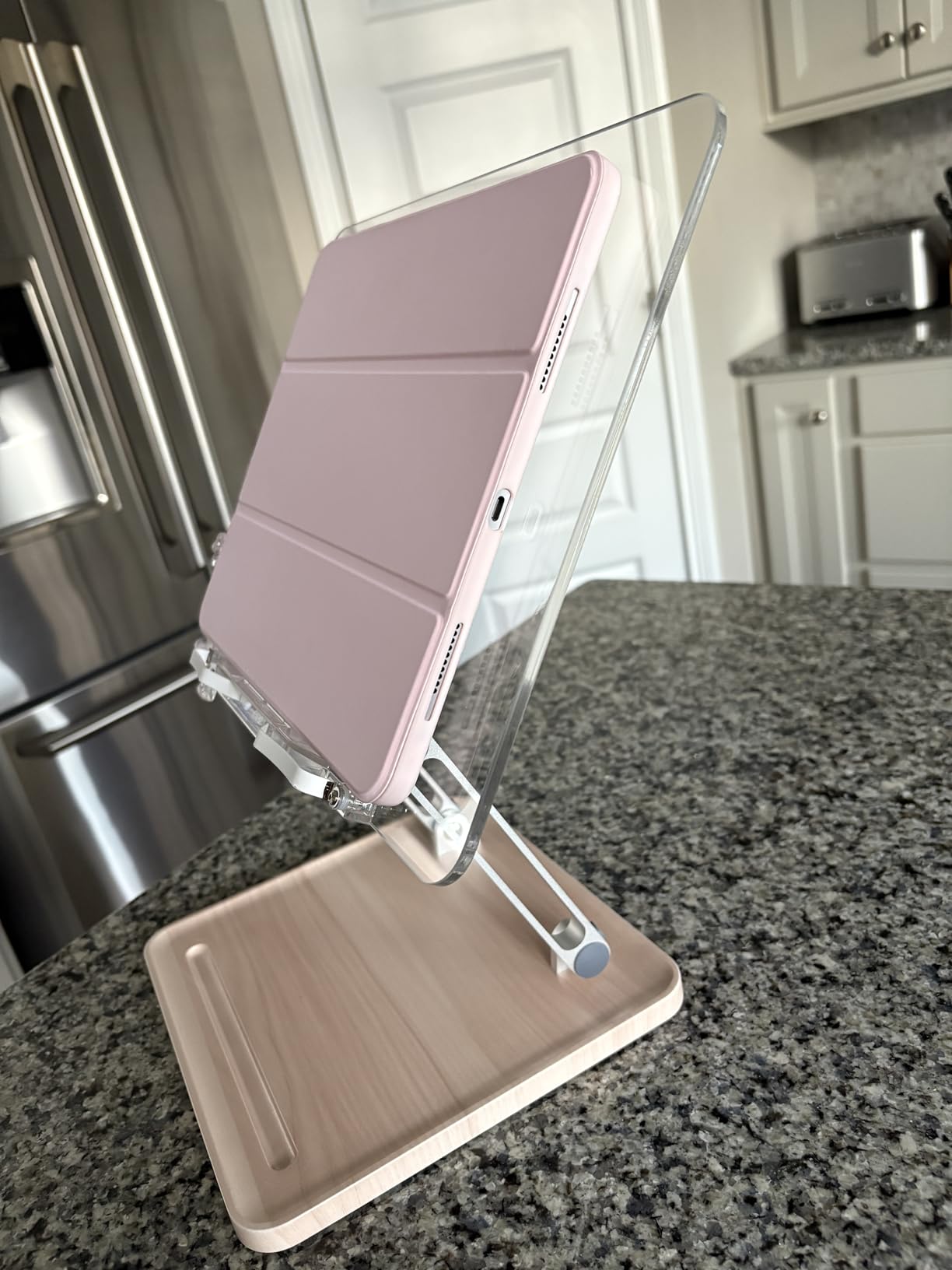 Acrylic Book Stand with Storage Base, Dual Aluminum Arm Reading Holder | Non-Slip Silicone Clips, Hands-Free Reading, Holds Pens & Notes, for Cookbook, Recipe & Textbook customer photo 2
