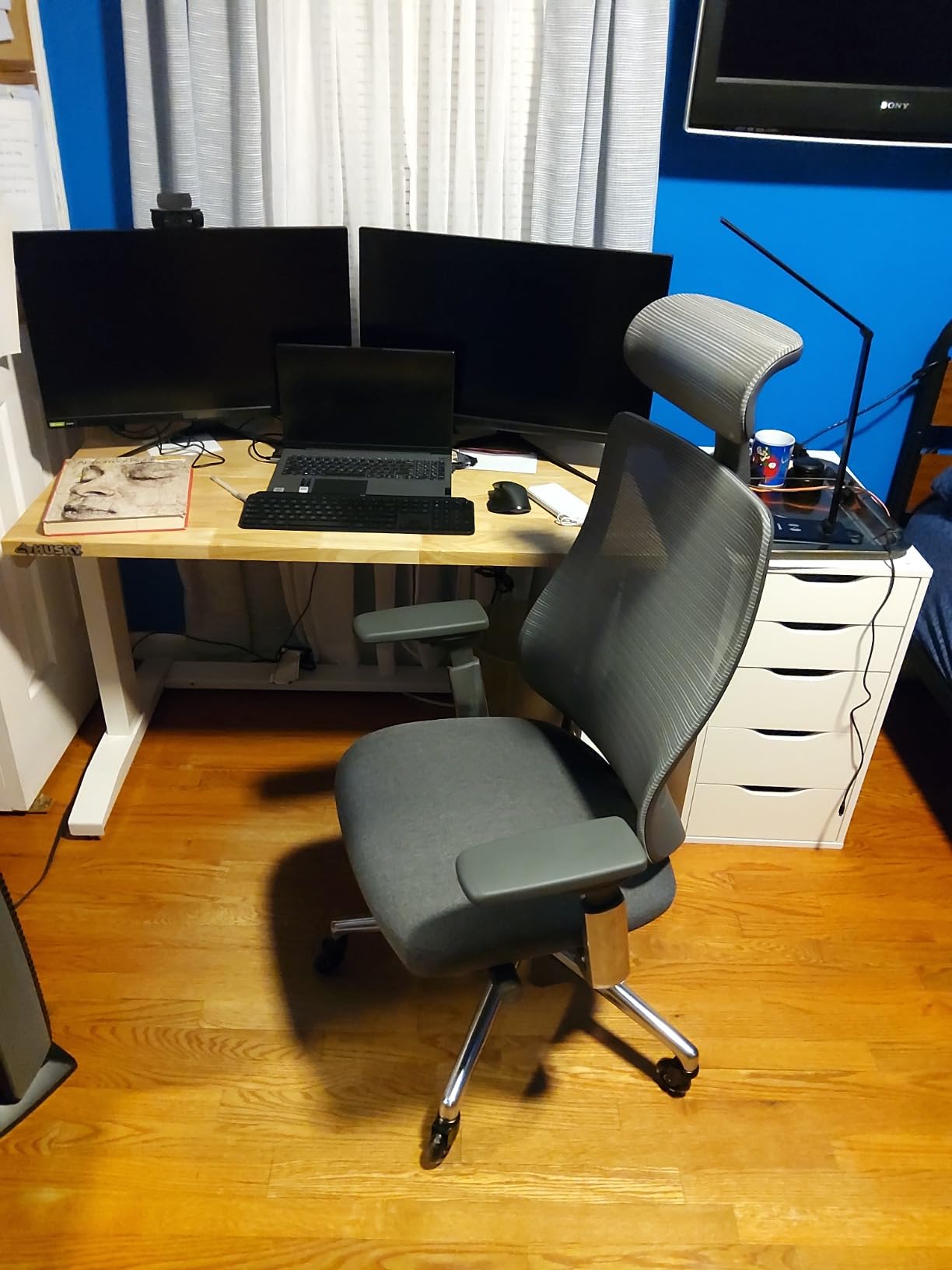 COLAMY Ergonomic Mesh Office Chair, High Back Executive Desk Chair with Adjustable Headrest, 4D Arm, Slide Seat, Tilt Lock, Lumbar Support, Light Grey customer photo 2