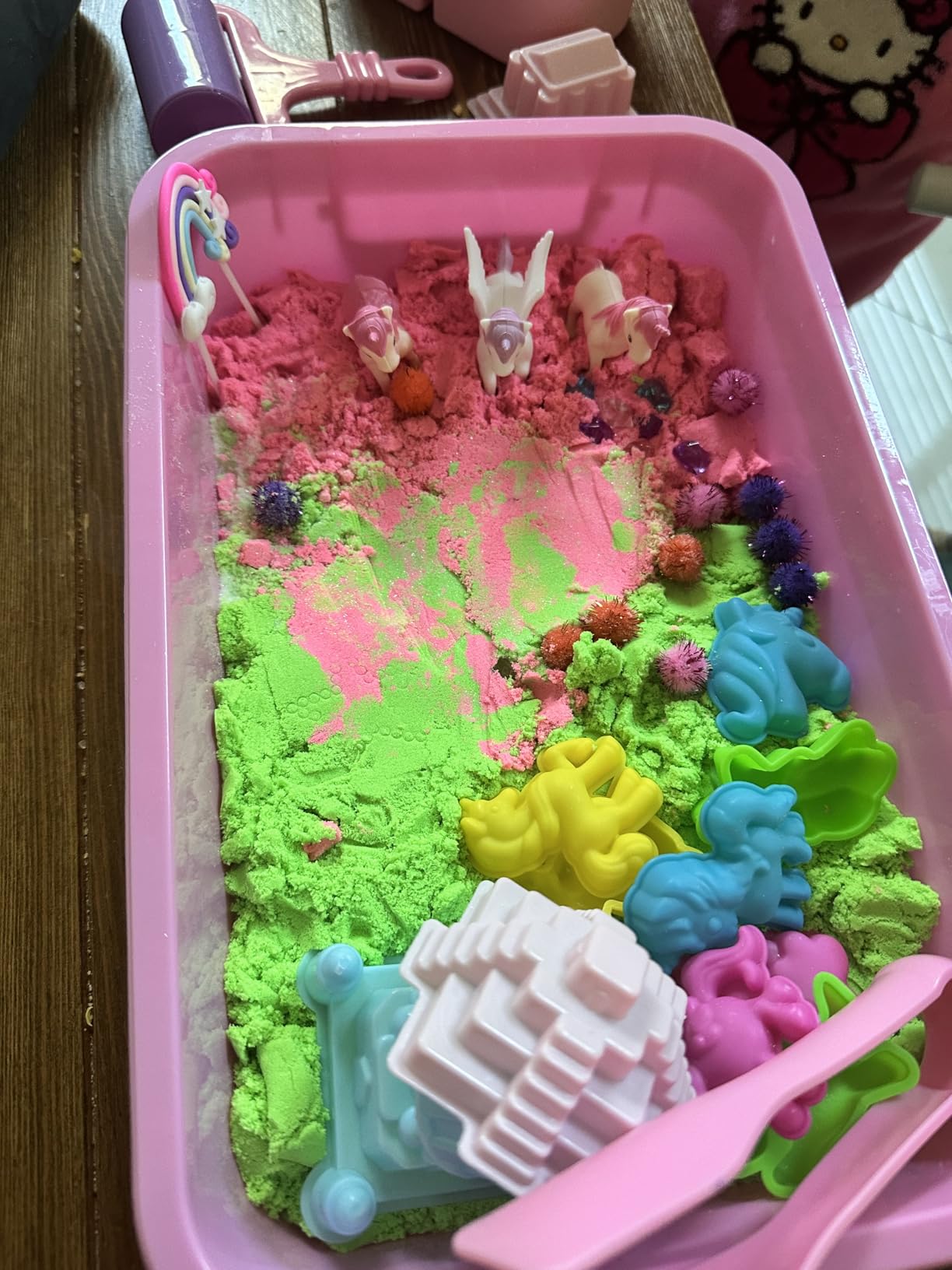 Carolart Unicorn Sensory Bin, Sand Box Kit with Sensory Sand for Girls | Unicorn sand kit, Sensory kit with castle molds and storage bin for creative play, girls gifts for toddlers ages 3+ customer photo 1