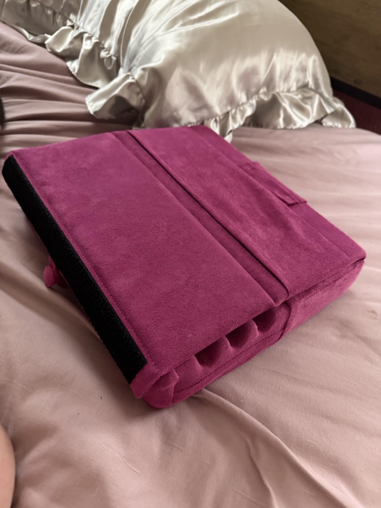 KDD Tablet Pillow Holder, Foldable iPad Stand for Lap, Bed and Desk - Tablet Soft Pad Dock with Pocket & Stylus Mount Compatible with iPad Pro 12.9, 10.5, 9.7 Air Mini 6 5 4 3, Galaxy Tab, E-Reader customer photo 1