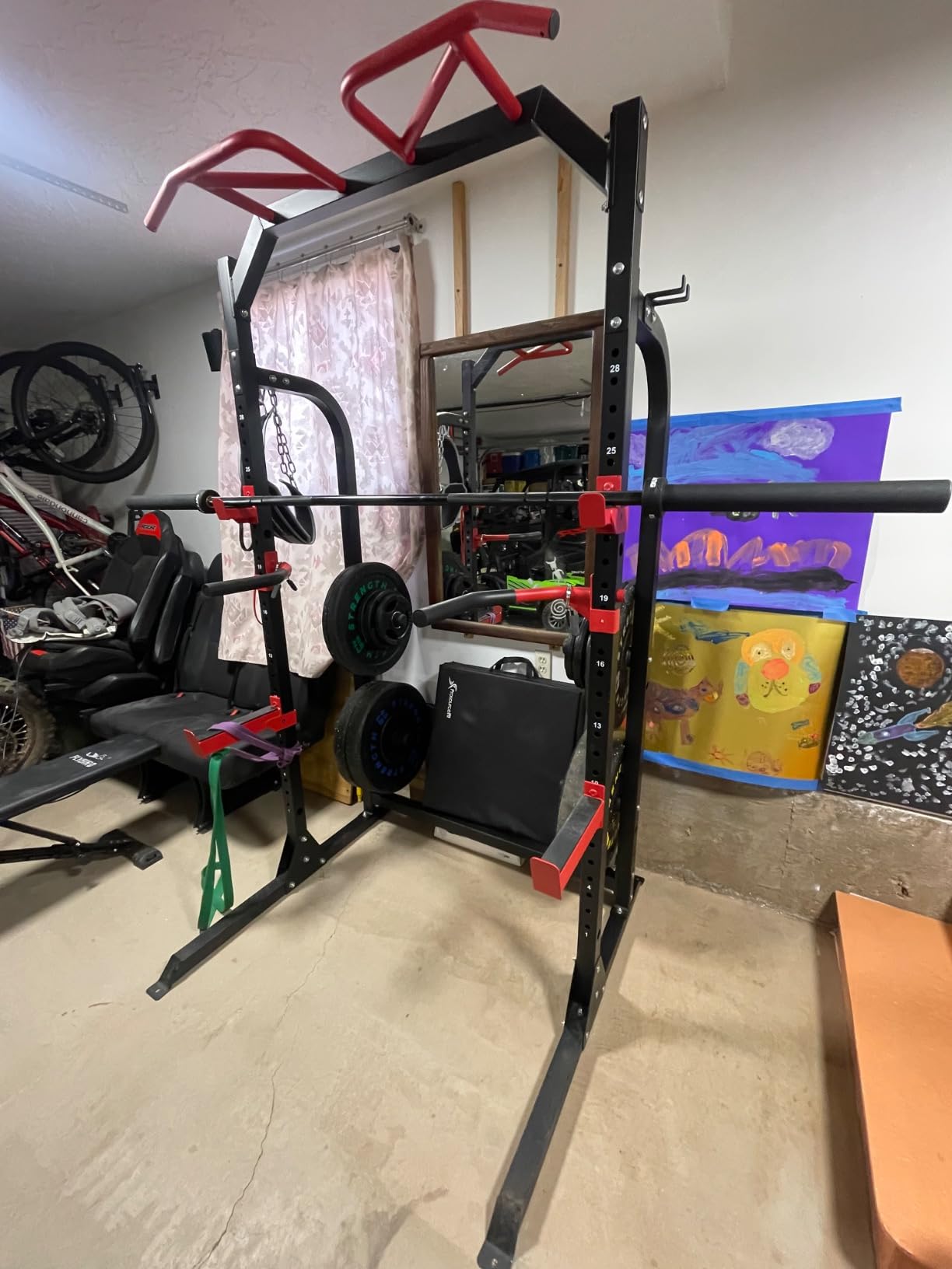 SunHome Power Cage Squat Rack with Pulley System, Adjustable Cable Crossover, J-Hooks, Dip Handles, Weight Plate Storage customer photo 1