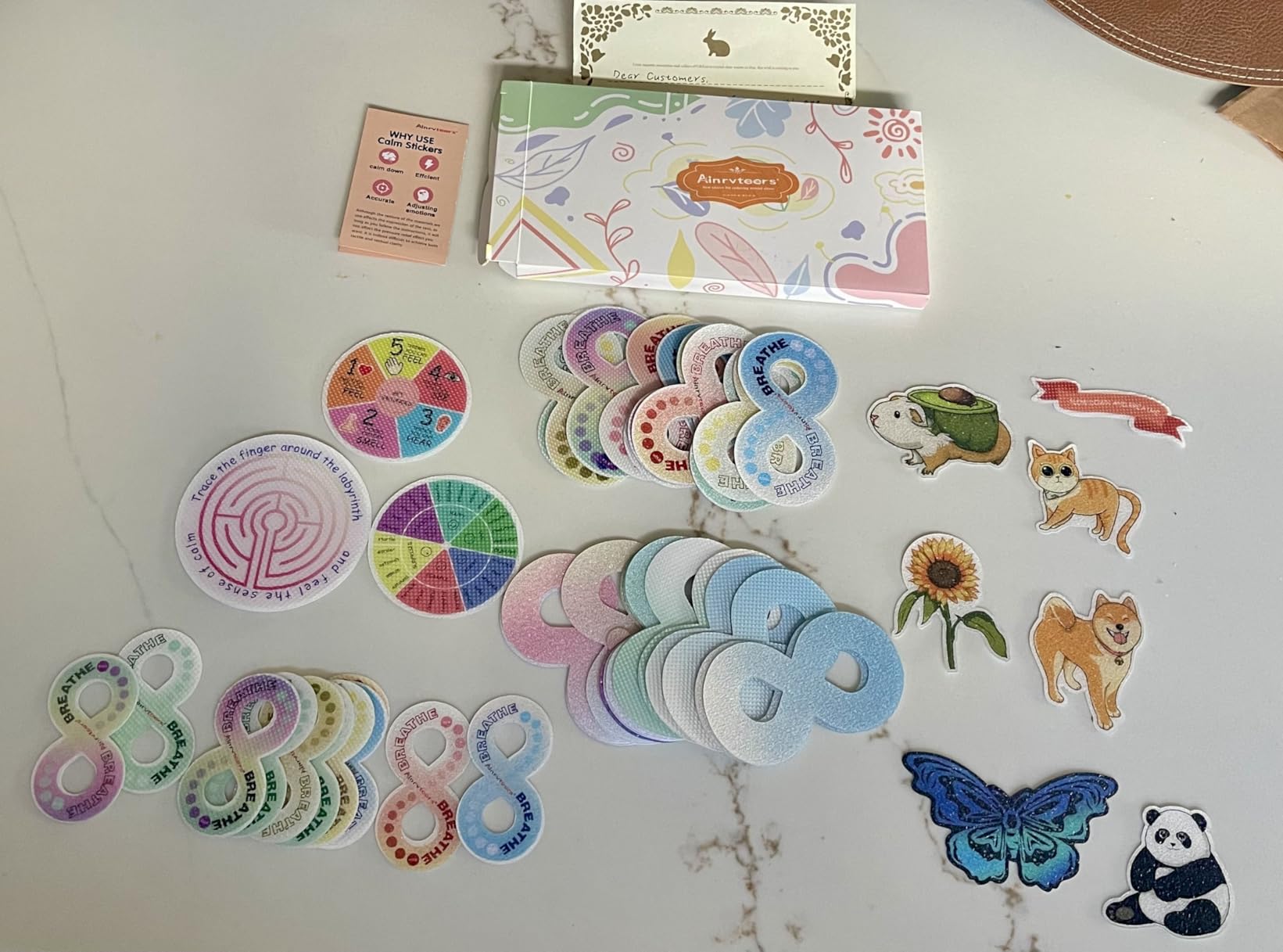 Calm Strips for Anxiety Sensory Stickers Anti Stress Tactile Textured Stickers Combined with Breathing Exercise for Fidget Strips Suitable for Students and Adults (40 PC) customer photo 1