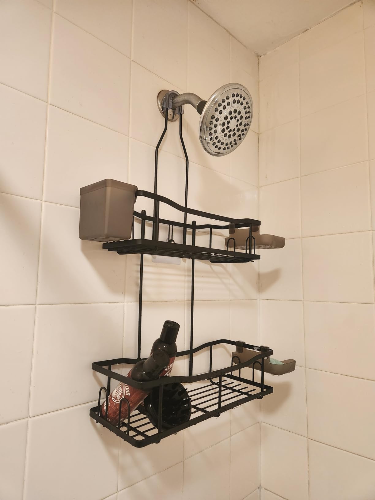 Hanging Shower Caddy Over Shower Head - No Drill Rustproof Shower Rack | Includes Soap Holder and Hooks for Shampoo, Conditioner, and Bathroom Essentials customer photo 2