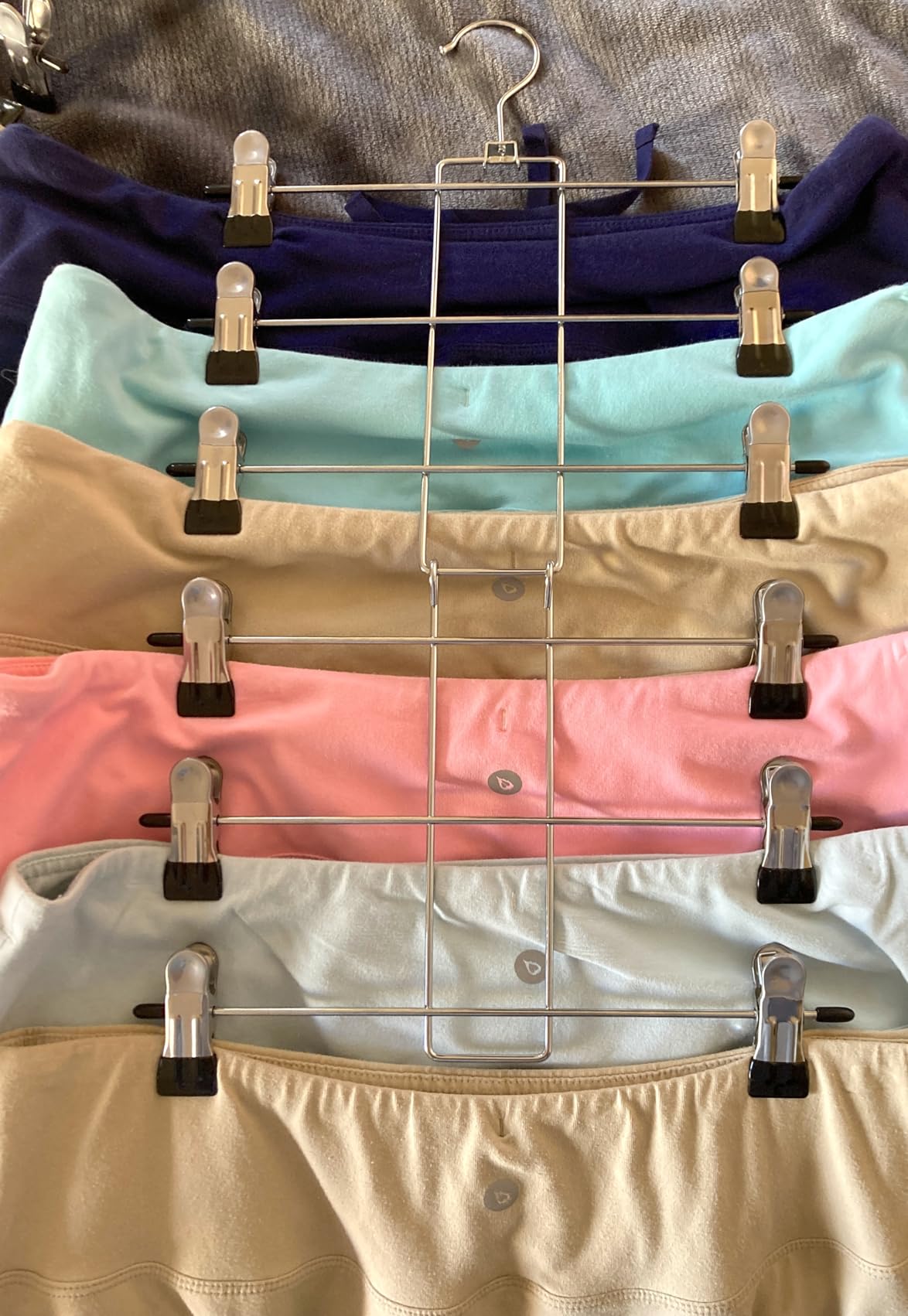Pants Hangers with Clips,Space Saving Hanging Closet Organizer-6 Tiers Skirt Hangers with 360° Swivel Hook,Closet Organizer-Clothes Hangers- College Dorm Essentials Apartment Essentials-2 Pack customer photo 1