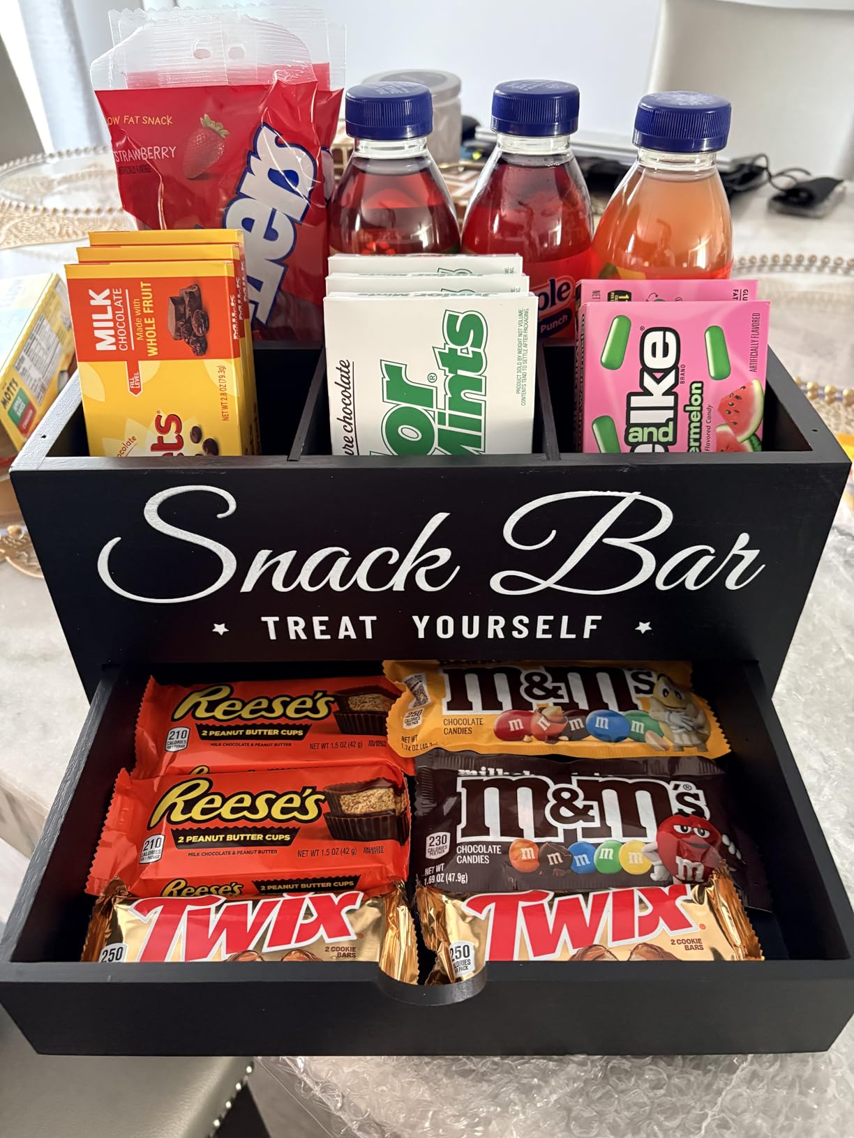 Snack Organizer for Countertop, Wood Pantry Storage Bins with Handles, Snack Bar Organizer for Kitchen, Office, 4 Compartment Food Container Snack Box with Drawer, Pantry Organizer for Chips, Candy customer photo 1