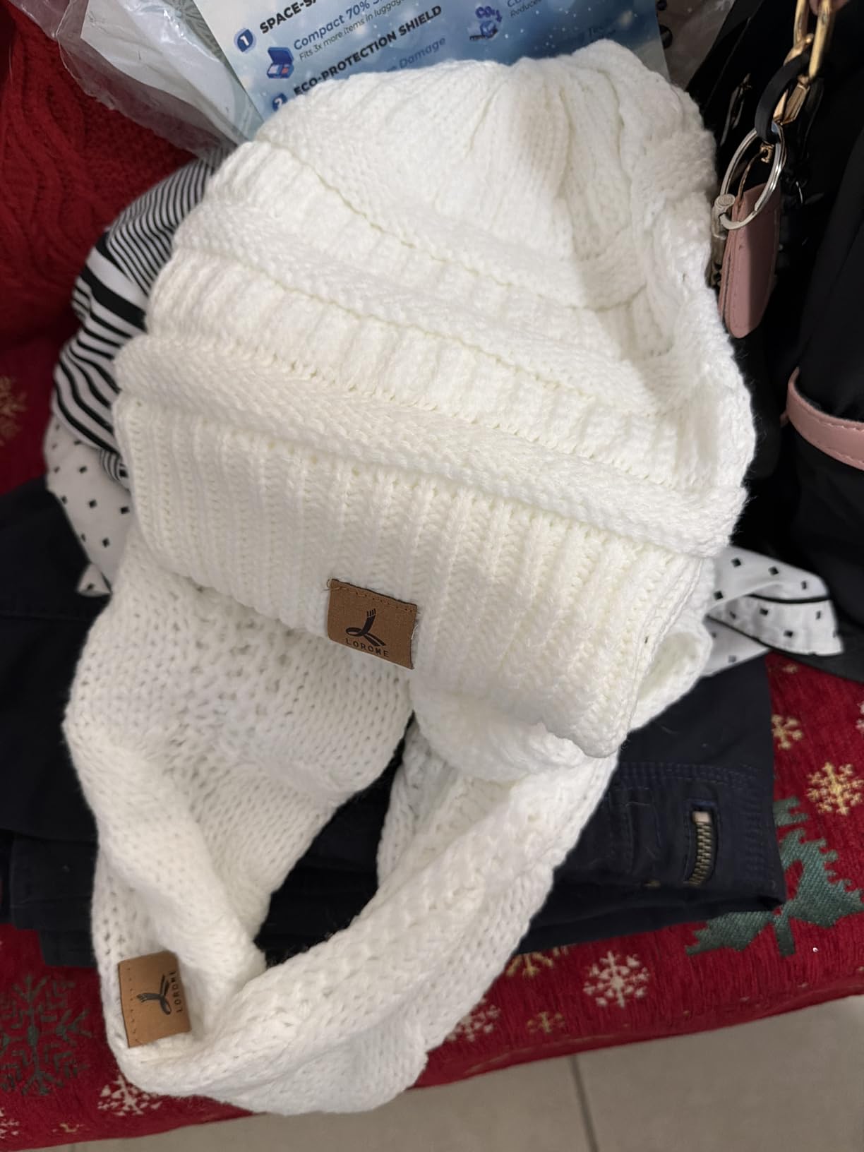 LOROME Winter Beanie Hat Scarf Gloves, Warm Fleece Knit Neck Scarf Set Gift | Hats Gloves Scarf Set, Touchscreen Gloves, Universal Size Neck Scarf Set Winter Gifts for Unisex Adult Winter Wear customer photo 2