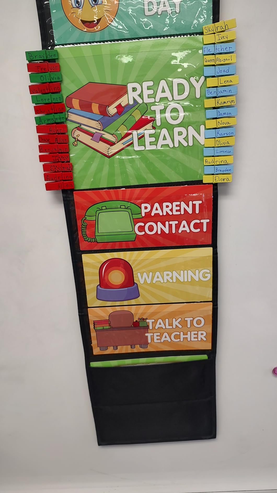 Behavior Clip Chart for Classroom,Reward Incentive Chart for Kids | 7+1 Pockets (1 Storage), 14 Double-Sided Customizable Cards, 40 Durable Clips, Classroom Management for Pre & Homeschool customer photo 1