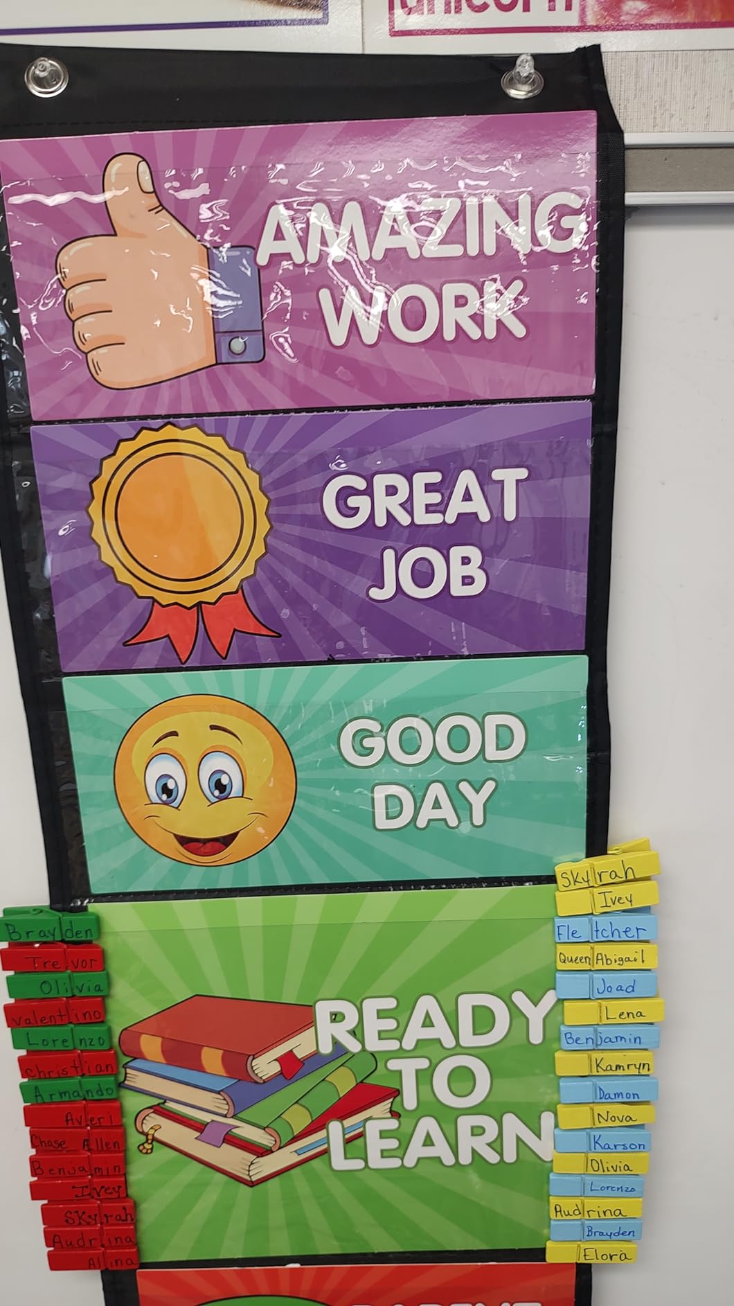 Behavior Clip Chart for Classroom,Reward Incentive Chart for Kids | 7+1 Pockets (1 Storage), 14 Double-Sided Customizable Cards, 40 Durable Clips, Classroom Management for Pre & Homeschool customer photo 2