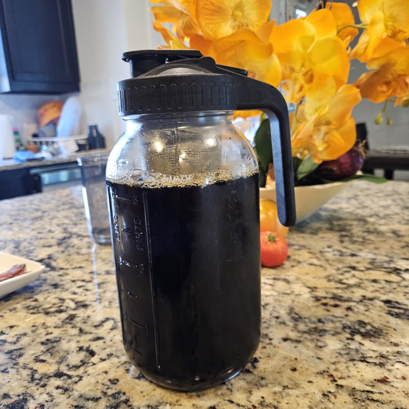 Cold Brew Coffee Maker,64 oz Mason Jar Pitcher with Stainless Steel Filter, Pour Spout Handle Lid, Heavy Duty Glass Airtight & Leak-Proof for Iced Coffee,Tea & Lemonade customer photo 1