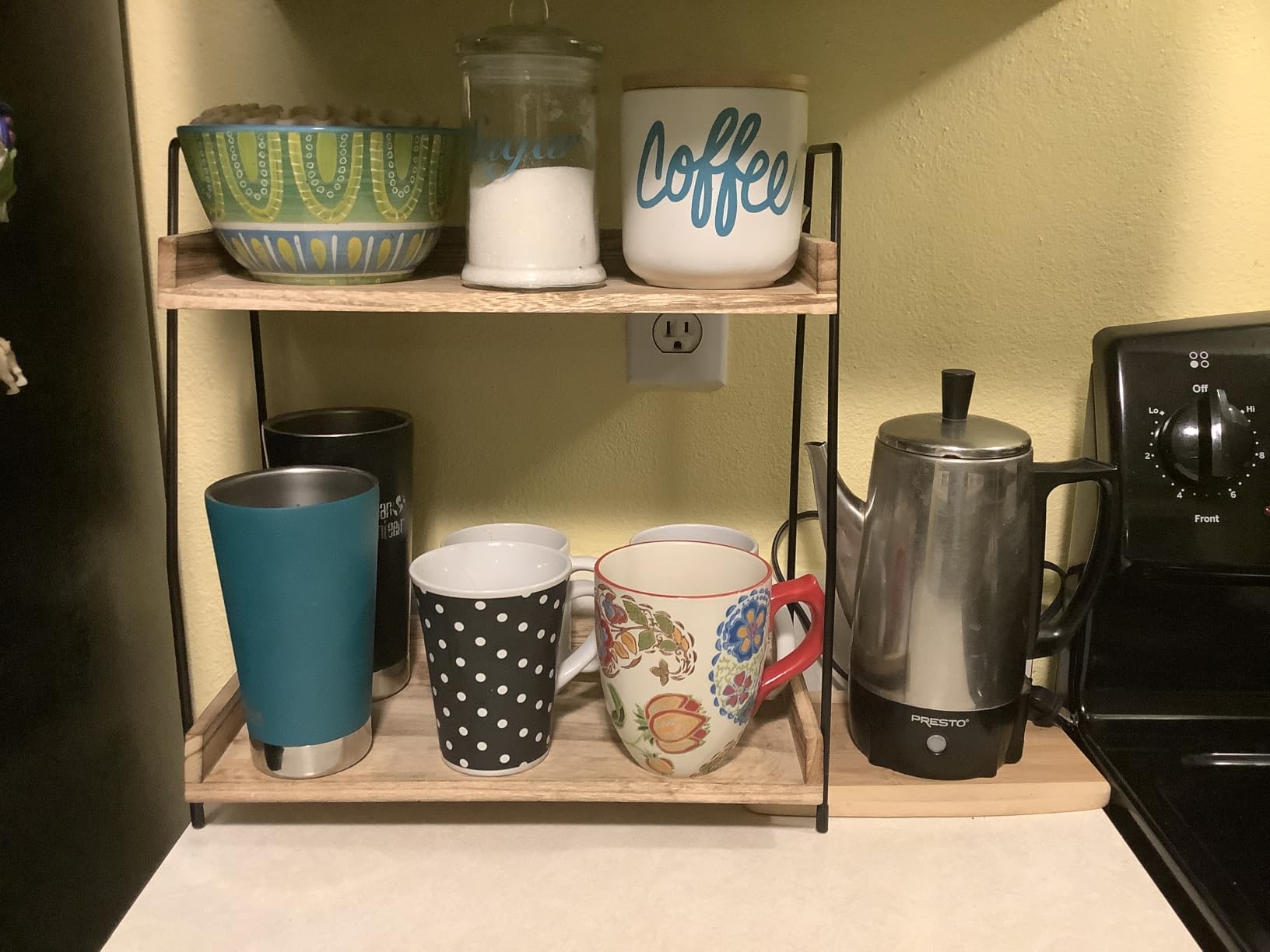 ANBOXIT Countertop Coffee Station Organizer, 2 Tier Wooden Shelf for Coffee Bar Accessories, Condiment Storage Caddy for Kitchen, Home, Office - Brown customer photo 1