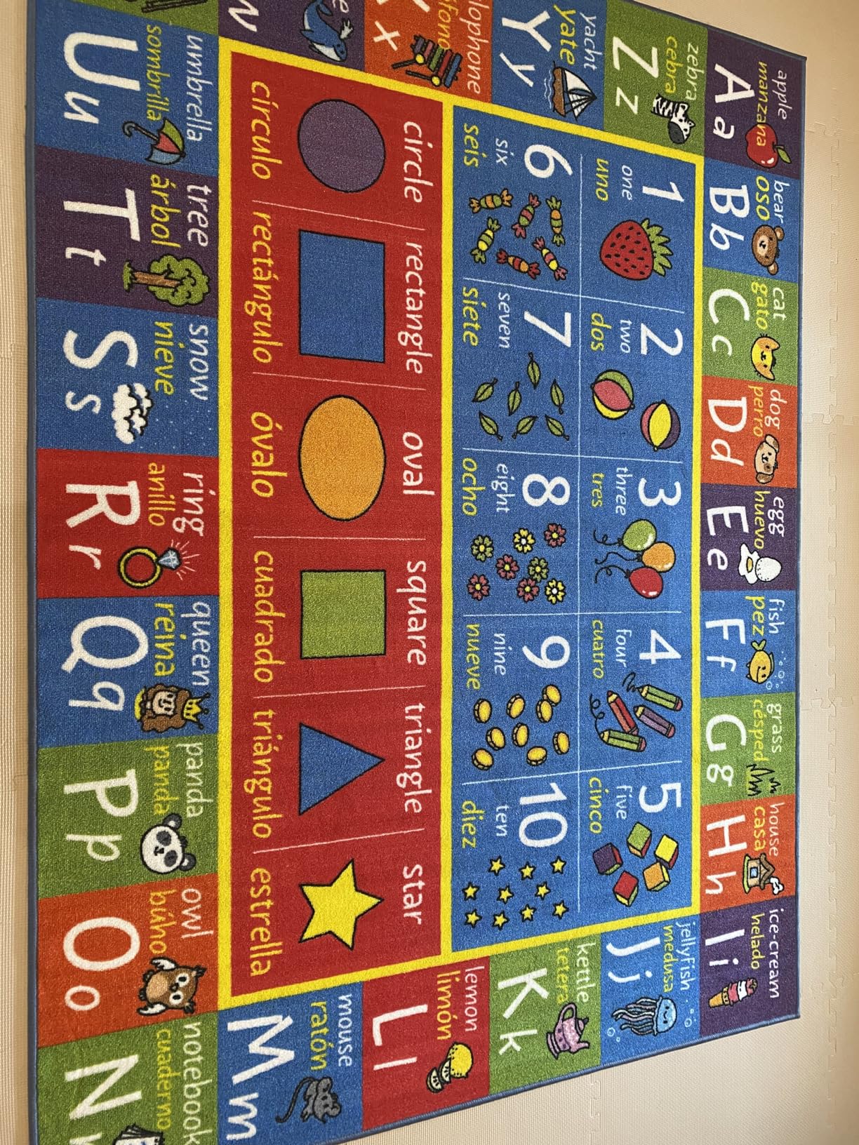 KC Cubs Bilingual Educational Kids Rug - English & Spanish ABC Alphabet, Numbers & Shapes Mat - Language Learning Carpet for Classroom & Playroom 5x7 customer photo 1