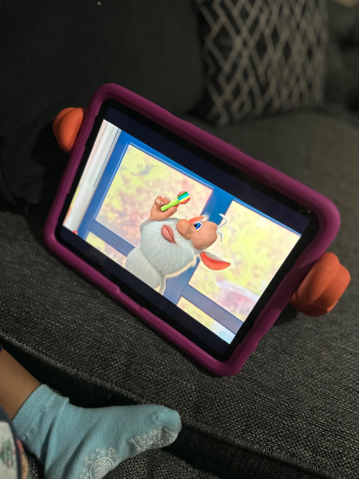 Speck iPad Case for Kids - Heavy Duty Protective Case for 10.9 Inch iPad 10th Generation - Multi-Range Stand & Handle - Works for Car Headrests & Table Top Watching - Violet/Flux Orange customer photo 1