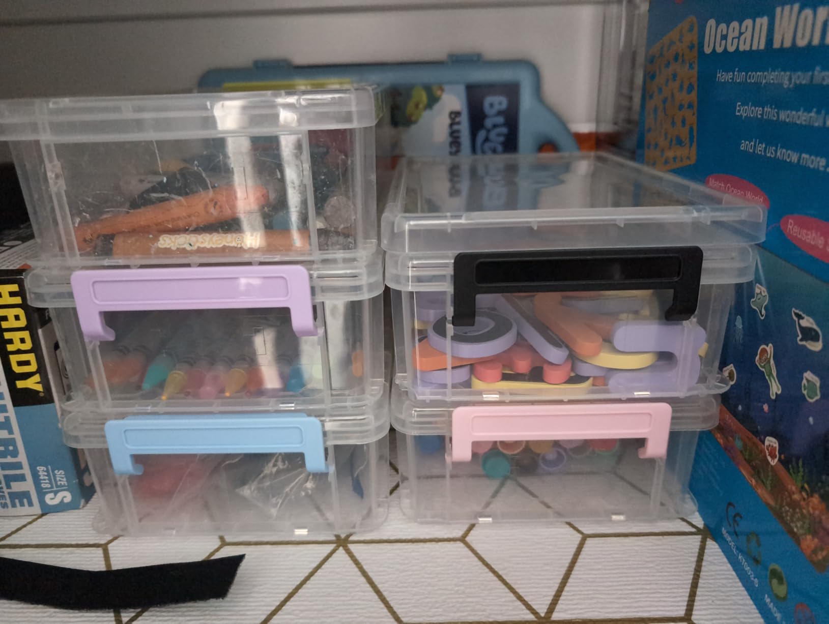 Sooez 6 Pack Extra Large Pencil Box, Plastic Pencil Case Crayon Box - Clear Marker Organizer, Stackable Storage customer photo 2