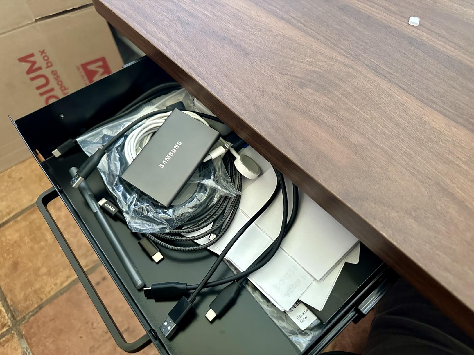 White 13 x 9 inch Under Desk Storage Drawer, DESK-DR1H-W | Sliding Steel Pull-out Drawer for Office Desk, Pull Handle, Storage Organizer for Sit Stand Workstation, Holds 11 lbs customer photo 1