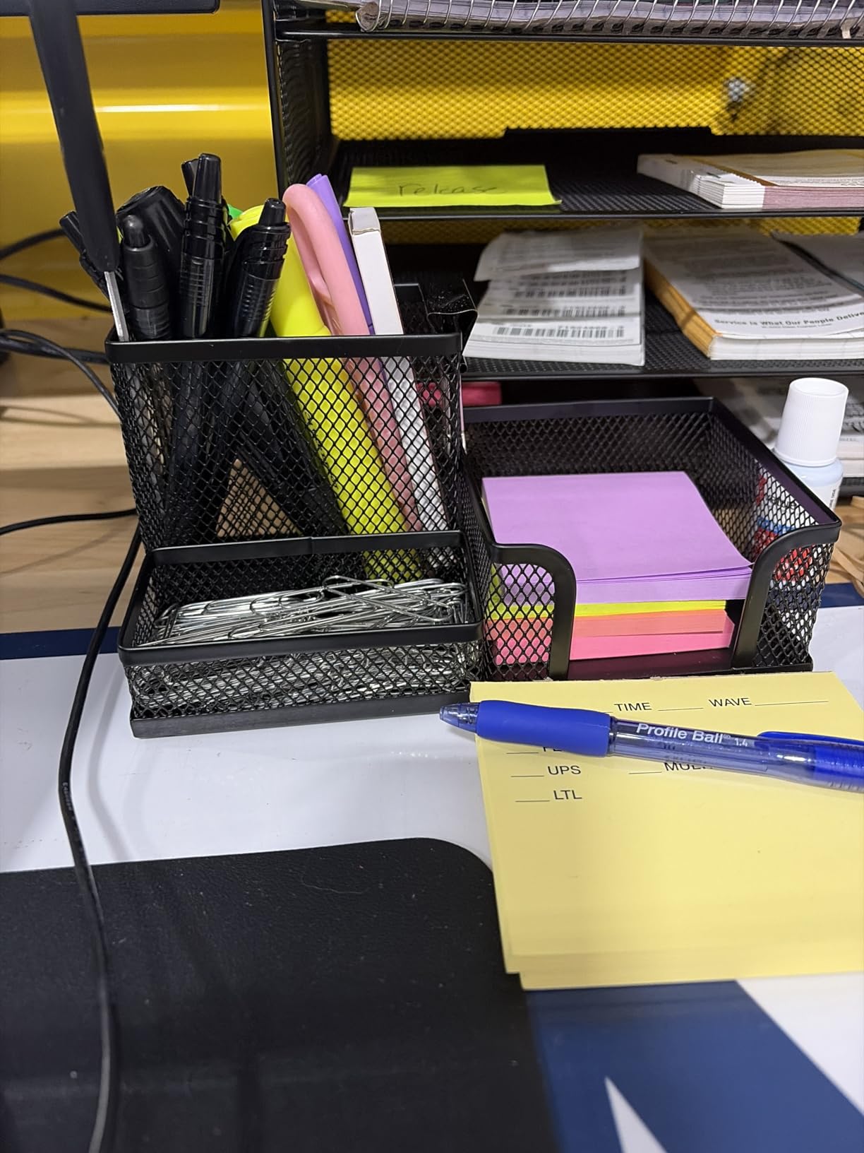 M&G Mesh Pen Holder Desk Organizers Pencil Holder for Desk Black, 3 Compartments Metal Office Supply Organizer with Sticky Notes Holder for School Home Office customer photo 1