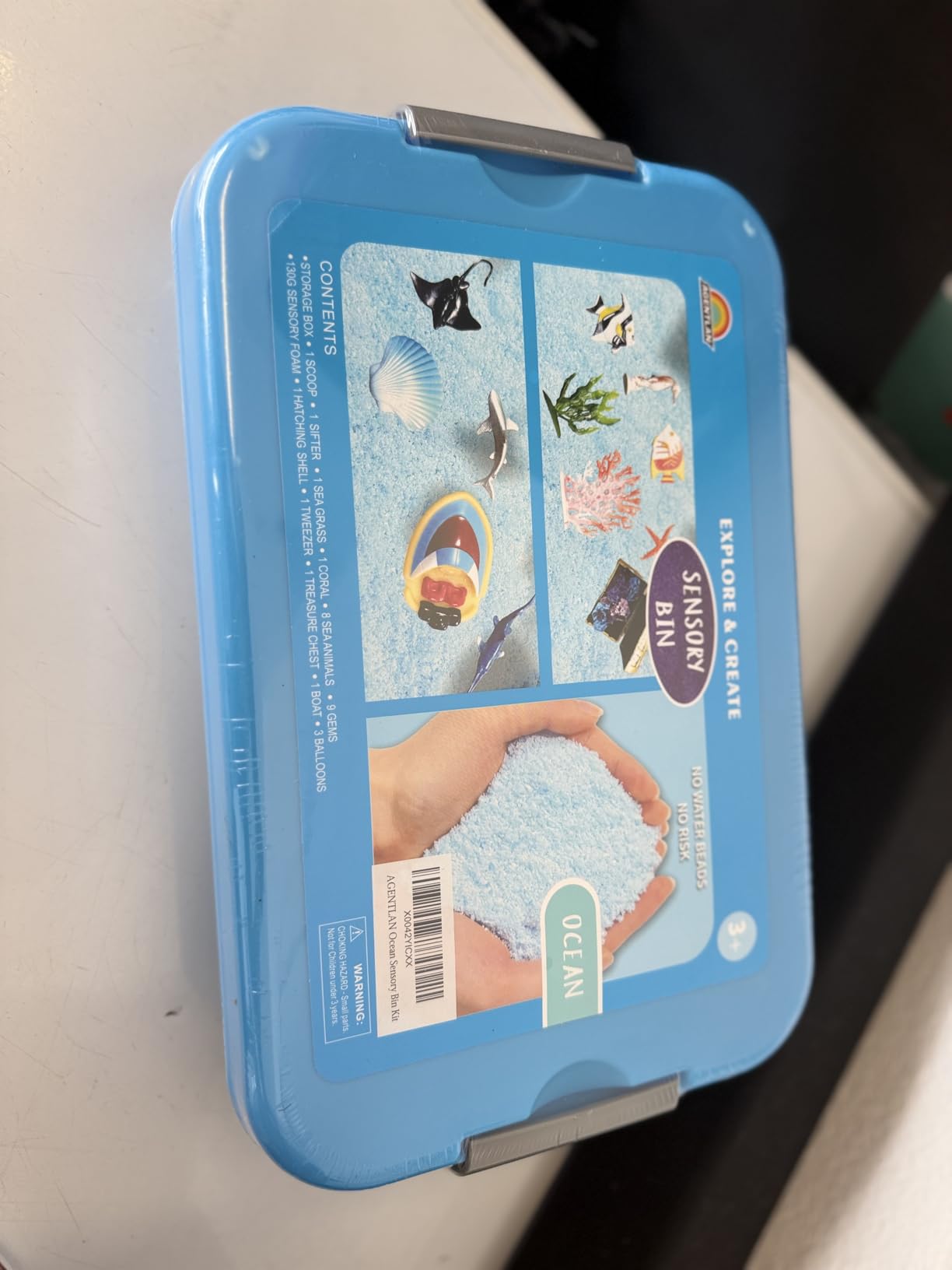AGENTLAN Ocean Sensory Bin with Sensory Sand, Ocean Toys for Kids | Sand Kit with sea animals, Sea sand box sensory kit, Gift for toddlers ages 3+ customer photo 1