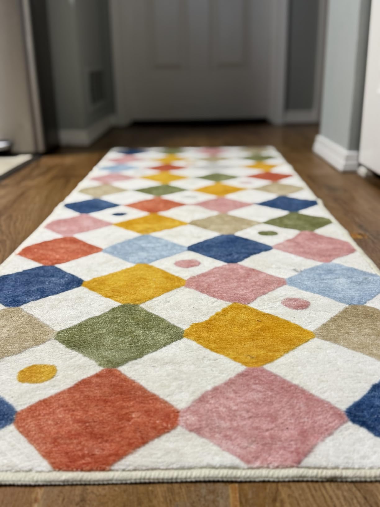 jinchan 5x7 Nursery Rug Washable Kids Playroom Rug Colorful Classroom Decor | Soft, Non-Slip, Cute, Kid-Friendly, Checkered Diamond Design, Play Mat, Cream Background, Bedroom, Dorm, Daycare, Living Room customer photo 1