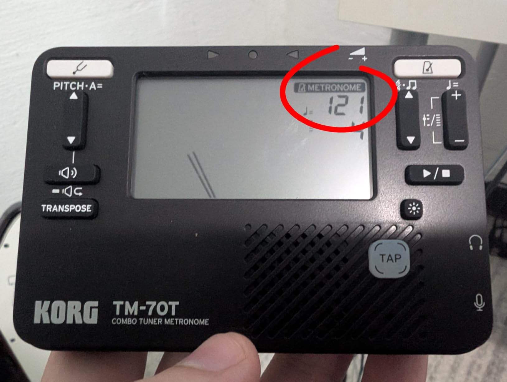 Korg TM-70C Tuner and Metronome w/ Contact Mic, Sound Out Mode, Transpose Mode, and Chromatic Mode - Black customer photo 1