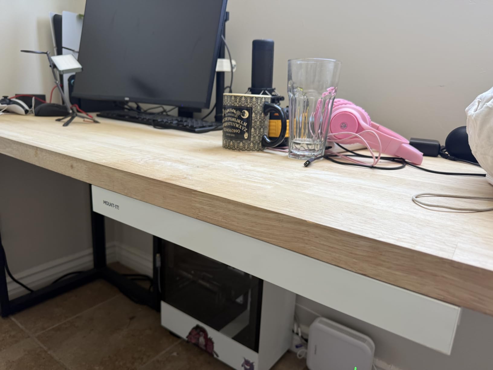 Under Desk Drawer Organizer with 2 Compartments, Shallow Low-Profile Slide-Out Desk Tray, 20.7