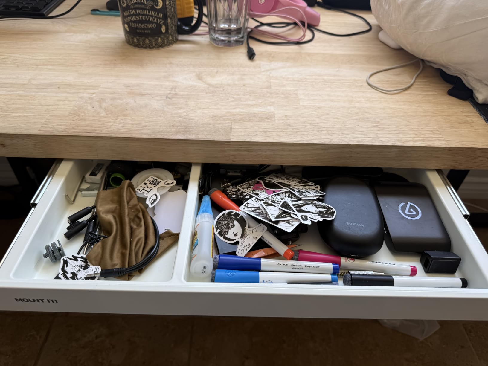 Under Desk Drawer Organizer with 2 Compartments, Shallow Low-Profile Slide-Out Desk Tray, 20.7