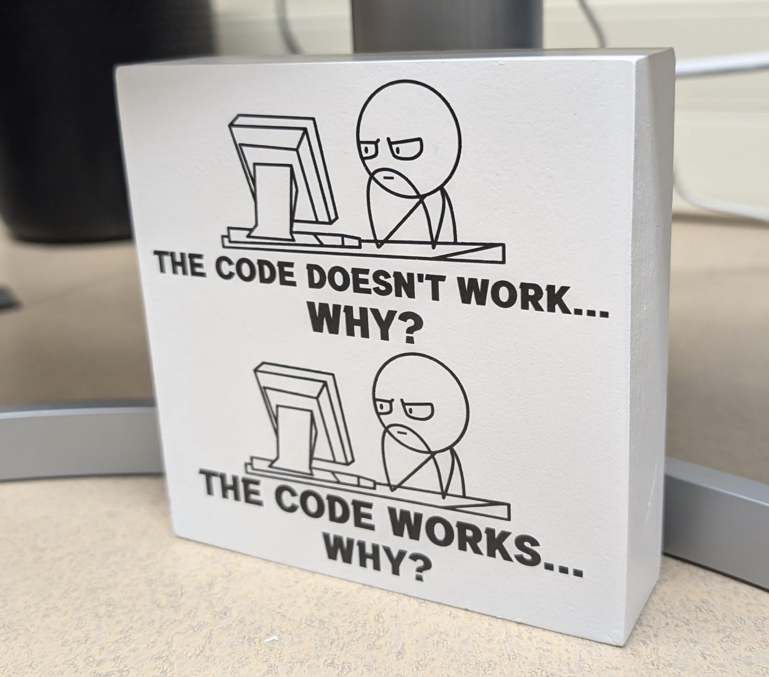 Funny Programmer Gifts for Men, It Tech Computer Science Engineering Gifts Software Engineer Christmas Birthday Coding Gift Office Cubicle Desk Decor, The Code Doesn't Work Why, Wooden Box Sign customer photo 1
