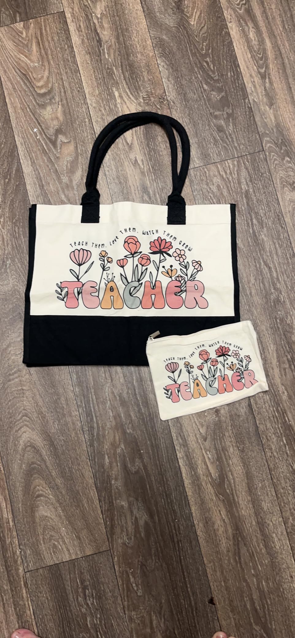 Tecanne Teacher Appreciation Gifts, Canvas Tote Bag and Makeup Bag Set for Women customer photo 2