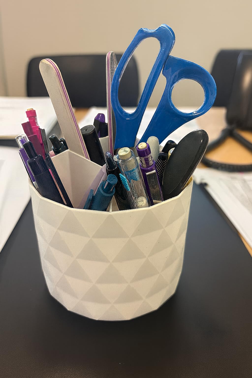 minimaliving Desk Organizer, Sparkling Diamond-like Pen Holder for Desk 360°Rotating Office Accessories, Pencil Cup with 5 Compartments Storage Box Caddy for Office, School, Home, Art Supply (White) customer photo 1