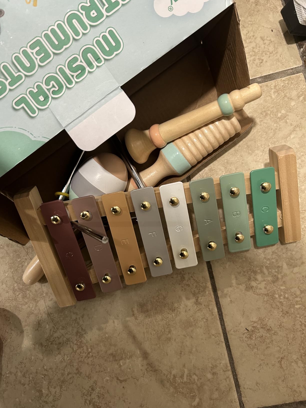 Raimy Kids Musical Instruments Set, Neutral Colors Wooden Montessori Toys | Percussion Instruments Set with Modern Boho Xylophone | Birthday Gifts for Baby Toddlers Boys Girls customer photo 2