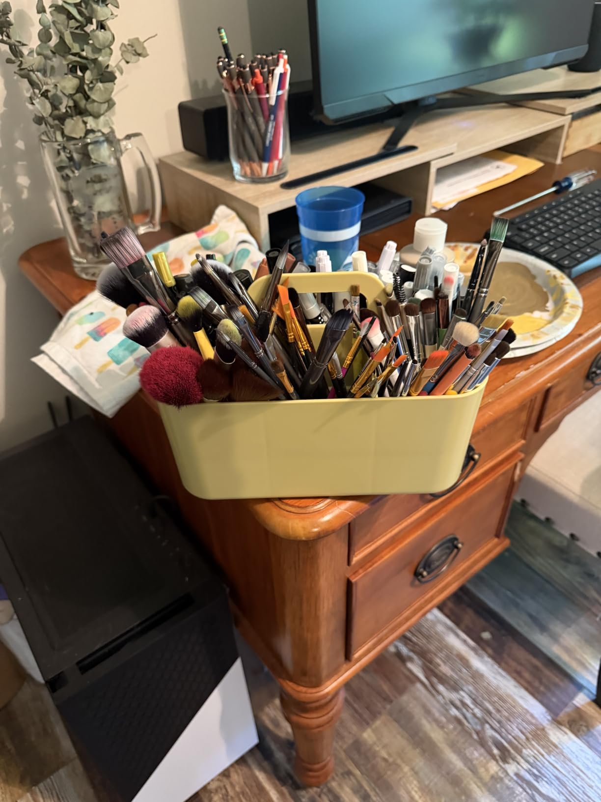 Tiawudi Multipurpose Caddy Organizer, Plastic Caddy with Handle, Stackable Desk Organizer for Stationery, Marker and Pencil, Office Supplies Organizer, Dorm Caddy customer photo 1