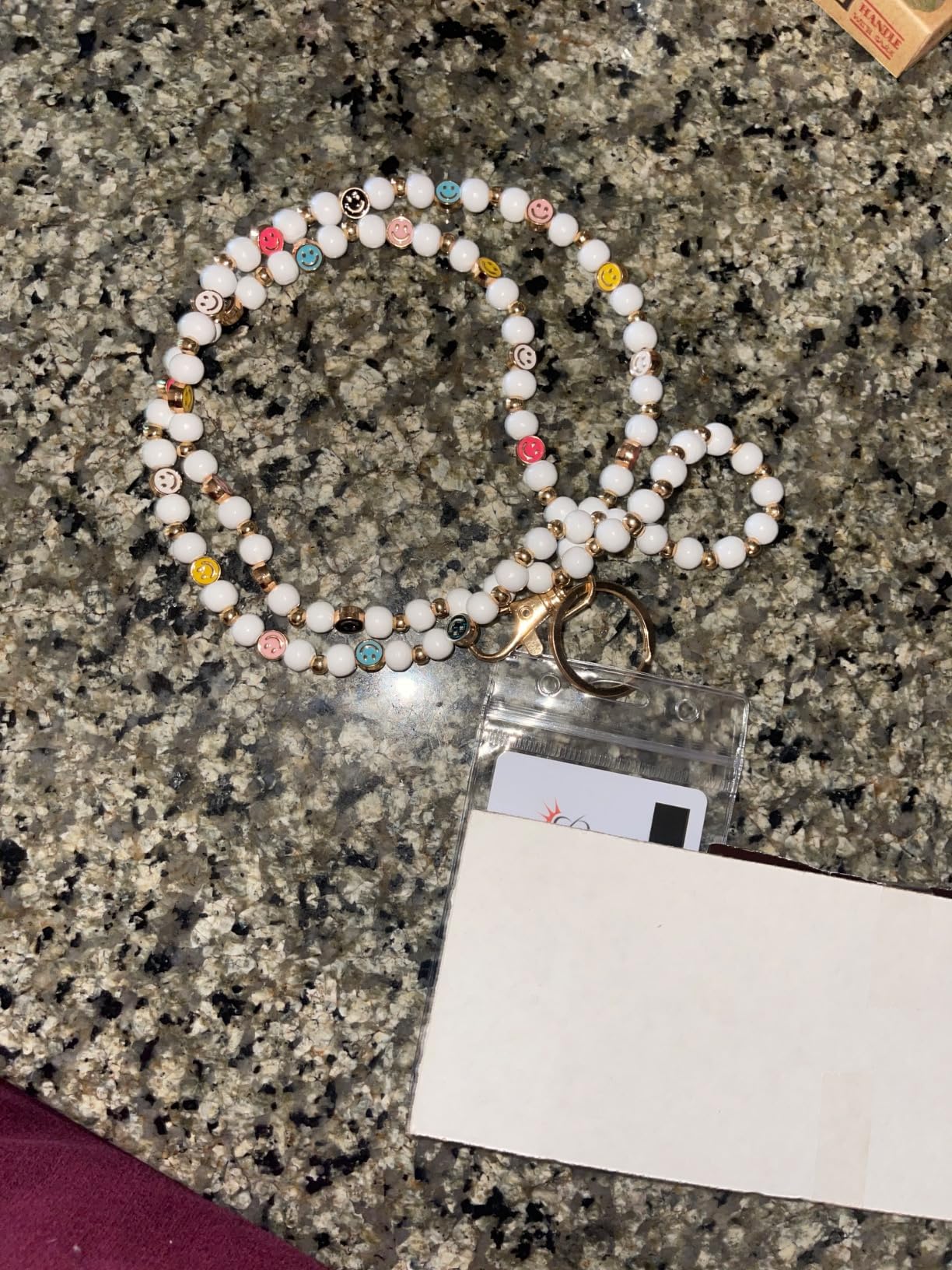 Smile Teacher Lanyard for Women ID Badges and Keychain - Cute Happy Wood and Metal Beaded Lanyard Badge Holder customer photo 2