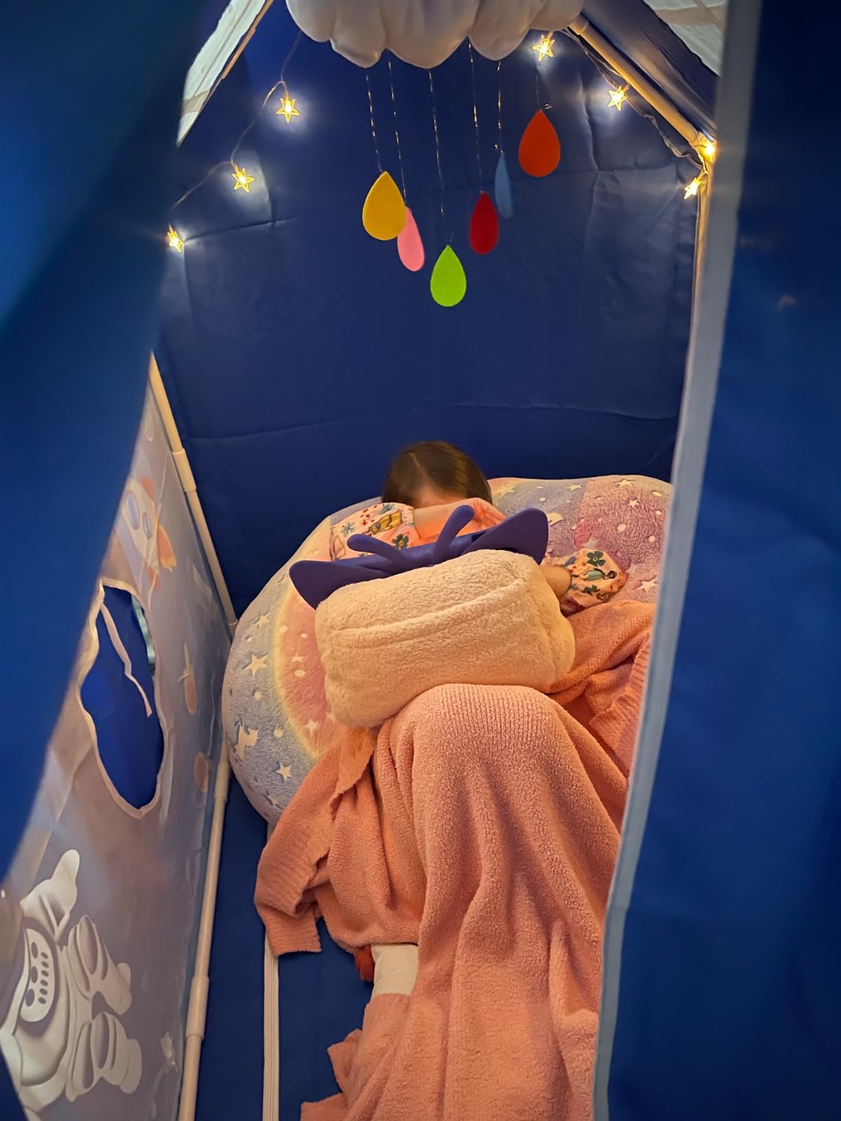 COMAX Bean Bag Chair for Kids, Toddler Beanbag Bed Unicorn, Convertible Children Bean Chair to Floor Mattress with Filler, Stuffed Child Bean Bags for Girl Boy Sleeping, Colorful Rainbow customer photo 2
