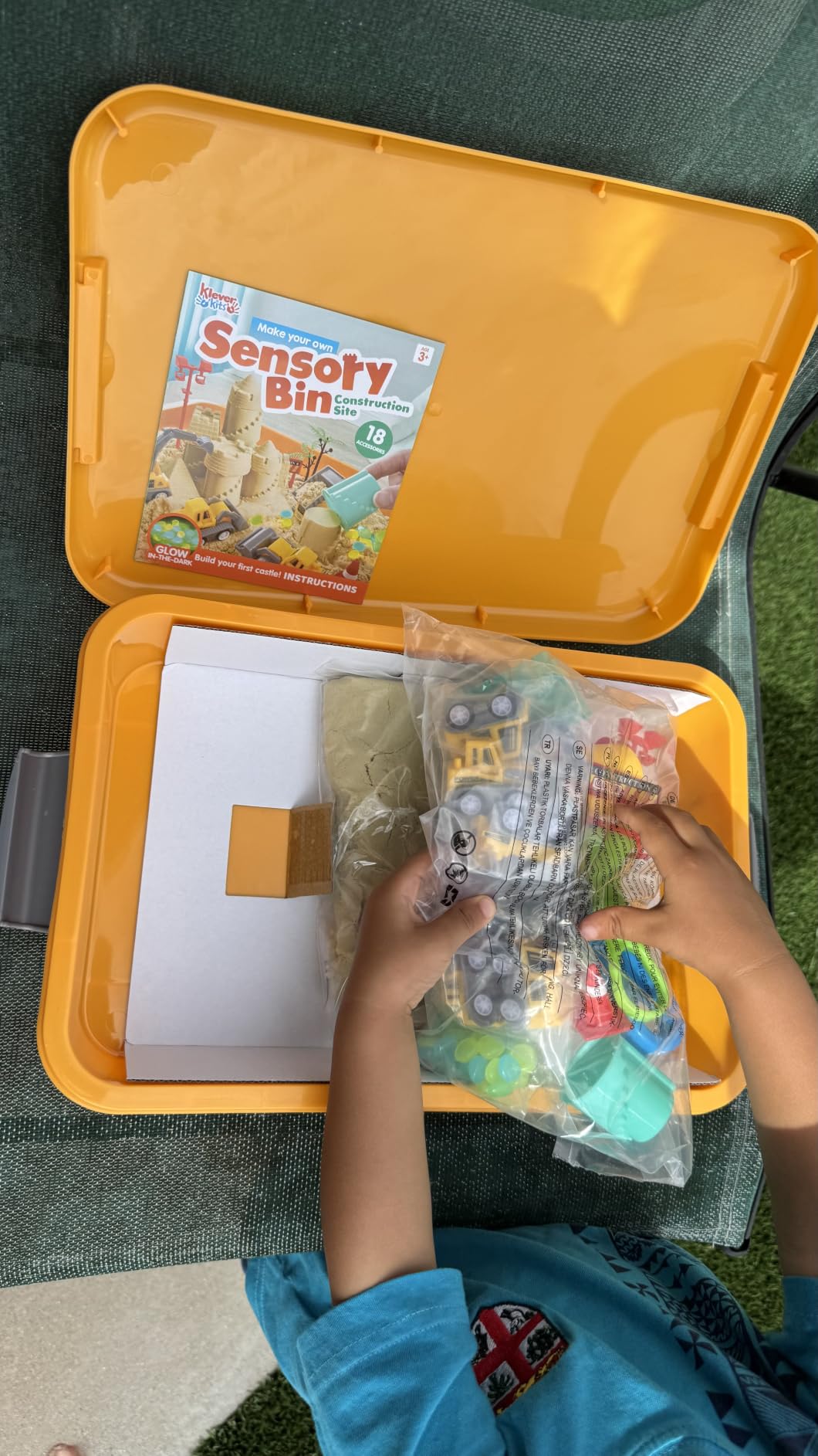 JOVA Klever Kits Construction Sensory Bin for Toddlers with Glow in The Dark Stones, Sandbox with Lid Castle Building kit, Preschool Learning Activities Gifts for Boys Girls Age 3+ customer photo 1