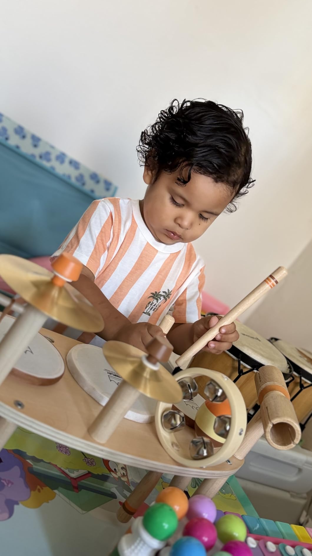 Kids Drum Set - Montessori Toys for 2 Year Old Boy Girl Birthday Gifts, 11 in 1 Wooden Musical Instruments for Toddlers 2-3, Musical Activity Table Preschool Learning Toys for Baby 18+ Months customer photo 2