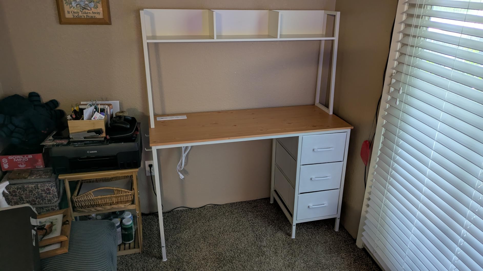 DLisiting White Computer Desk with Hutch & Drawers - 47 Inch Modern Study Writing Office Desk with 3 Storage Drawers and Power Outlets for Bedroom Home Office customer photo 1