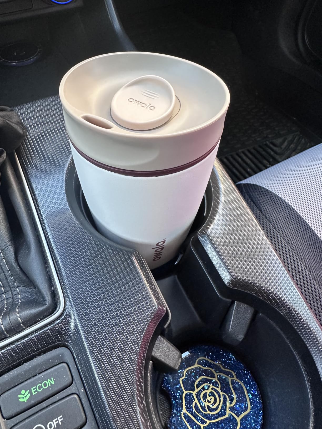 Owala SmoothSip Slider Insulated Stainless Steel Coffee Tumbler, Reusable Iced Coffee Cup, Hot Coffee Travel Mug, BPA Free 12 oz, Vanilla Bean customer photo 2