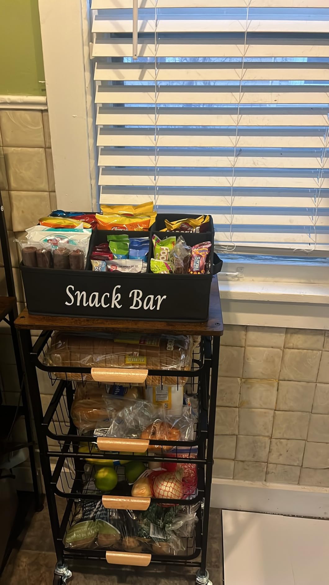 Snack Organizer for Countertop, Fabric Snack Bar Station with Handles, 6 Compartment Container, Black [Patent Pending] customer photo 1