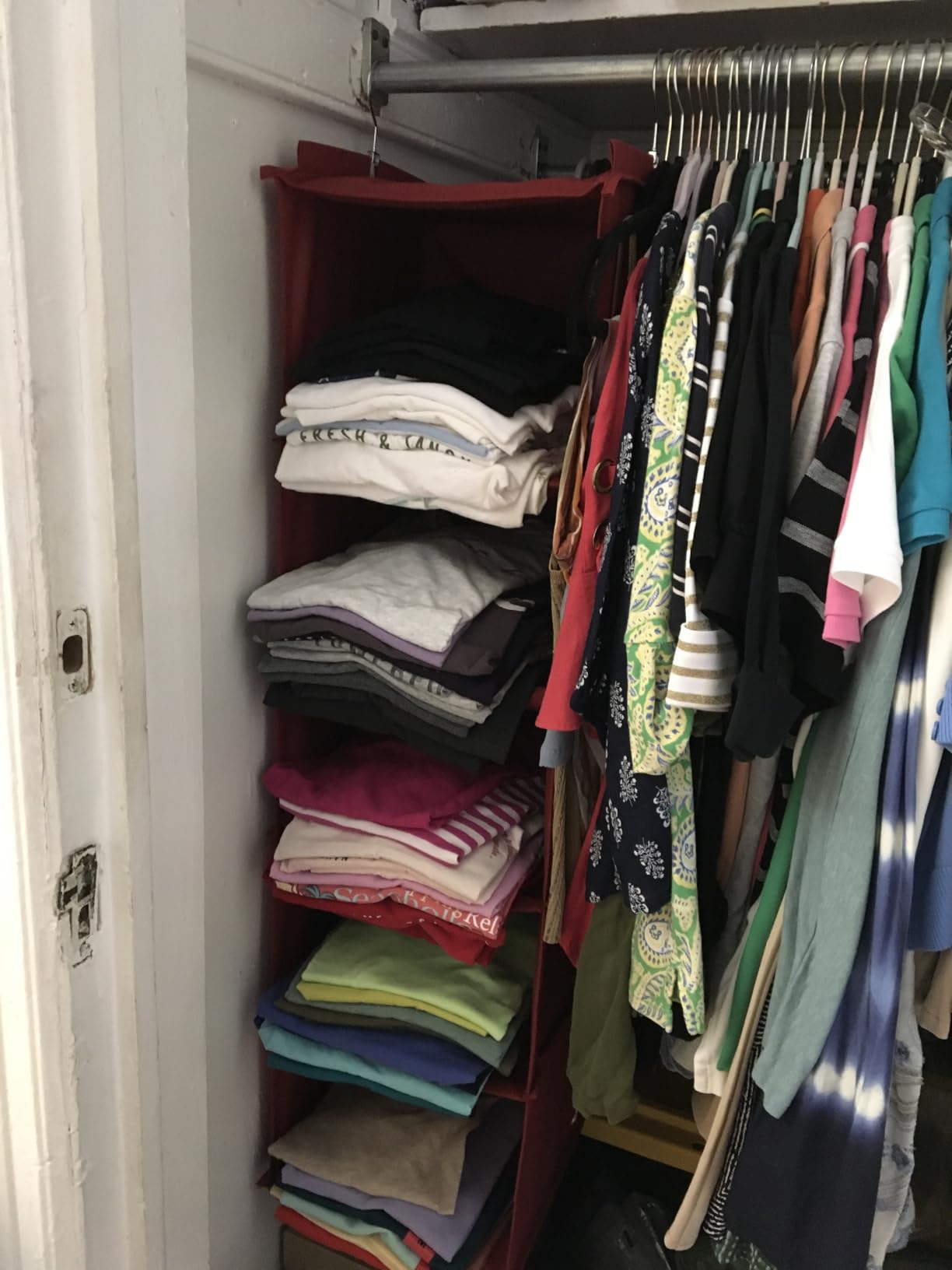 BOOMIBOO Hanging Closet Organize and Shelves, 5-Hanging Shelf with 2 Side Pockets, Storage Foldable (Grey) customer photo 2