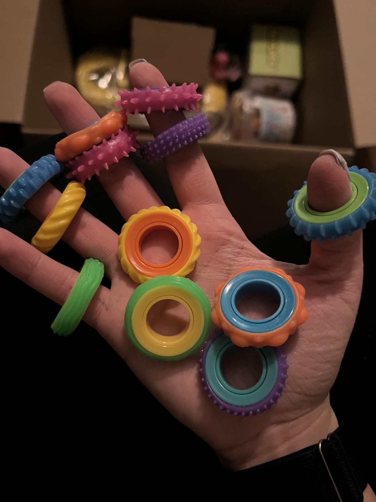 Fidget Toys Sensory Rings for Kids: 12 Pack Finger Spinner Rings - Texture Stress Toys for Kids Autism Calming - Fun Fidgets for Student Classroom Prize Stocking Stuffers customer photo 2