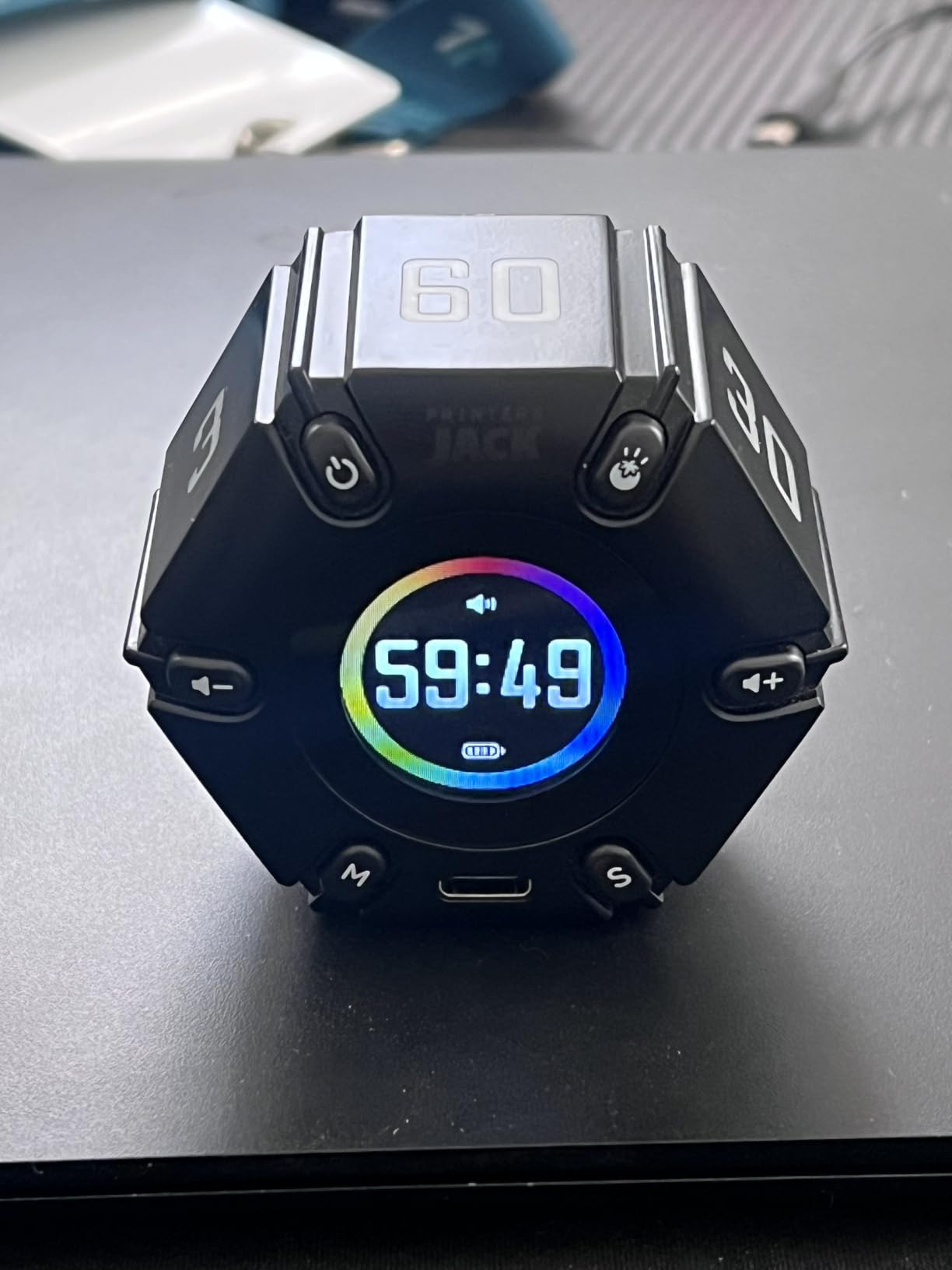 Jack Pomodoro Timer - Productivity Cube, Visual Focus Timer, Mute & Vibration & Adjustable Sound Alert, for Office, ADHD, Study, Work, 3/5/10/25/30/60min & Custom Countdown - Black customer photo 1