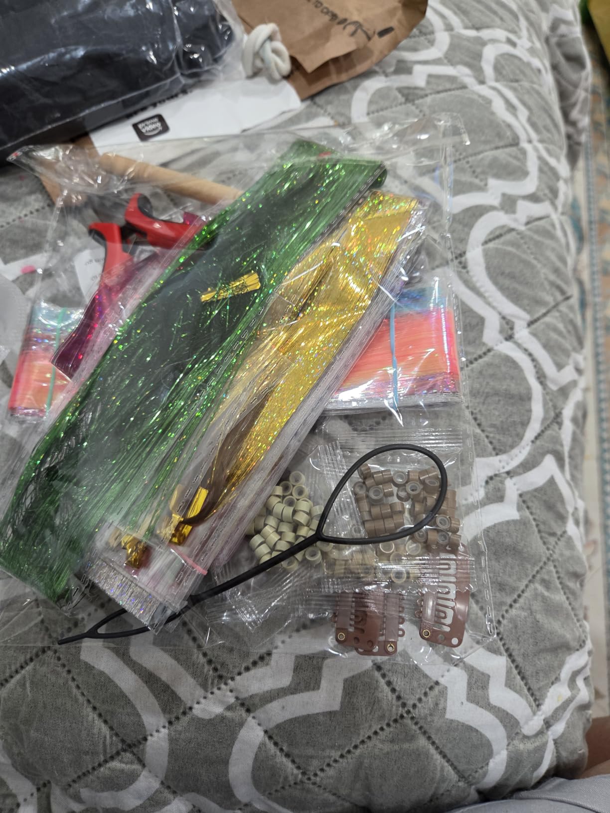 Hair Tinsel Kit for Girls 18 Colors Fairy Glitter Tinsel Hair Extensions | 48 Inch 8600 Strands Holographic Colored Bling Hair Tinsel Heat Resistant Hair Accessories for Women Christmas Party Festival customer photo 1