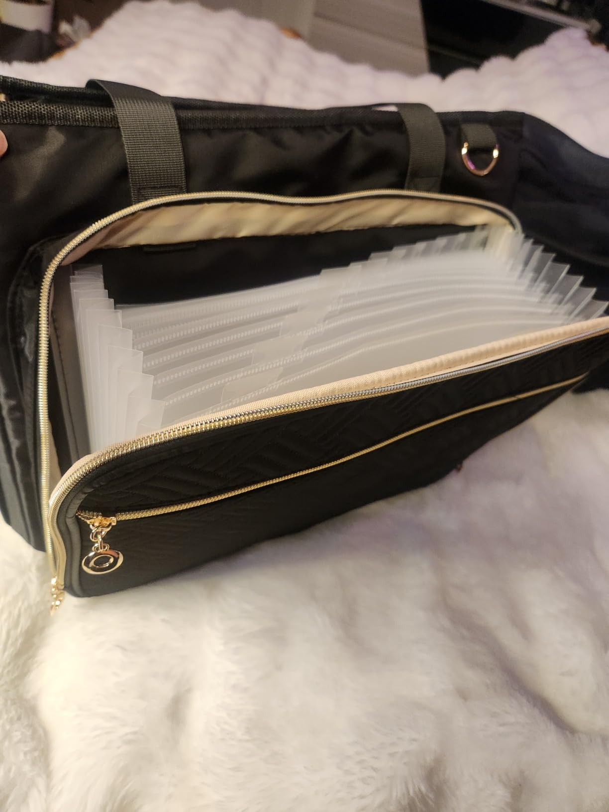 Sambois Women Teacher Tote Bag, 15.6 Inch Laptop Work Bag with Accordion File Pocket, USB Port & Large Cup Holder, Soft Nylon Office Utility Bag customer photo 1