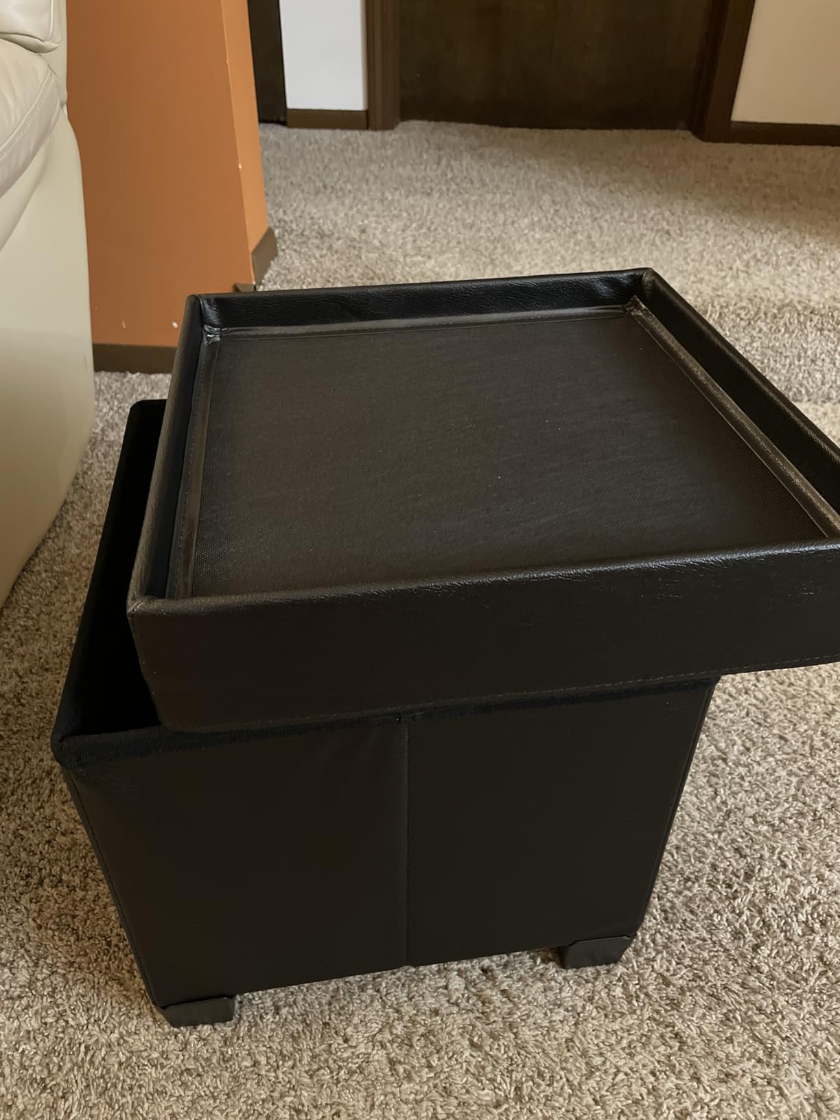 SONGMICS Storage Ottoman, Cube Ottoman with Legs, 15 x 15 x 15.7 Inches, Footstool, Footrest, 10 Gal. (37 L), Synthetic Leather, for Bedroom, Living Room, Dorm, Cloud White ULSF0512W02 customer photo 1
