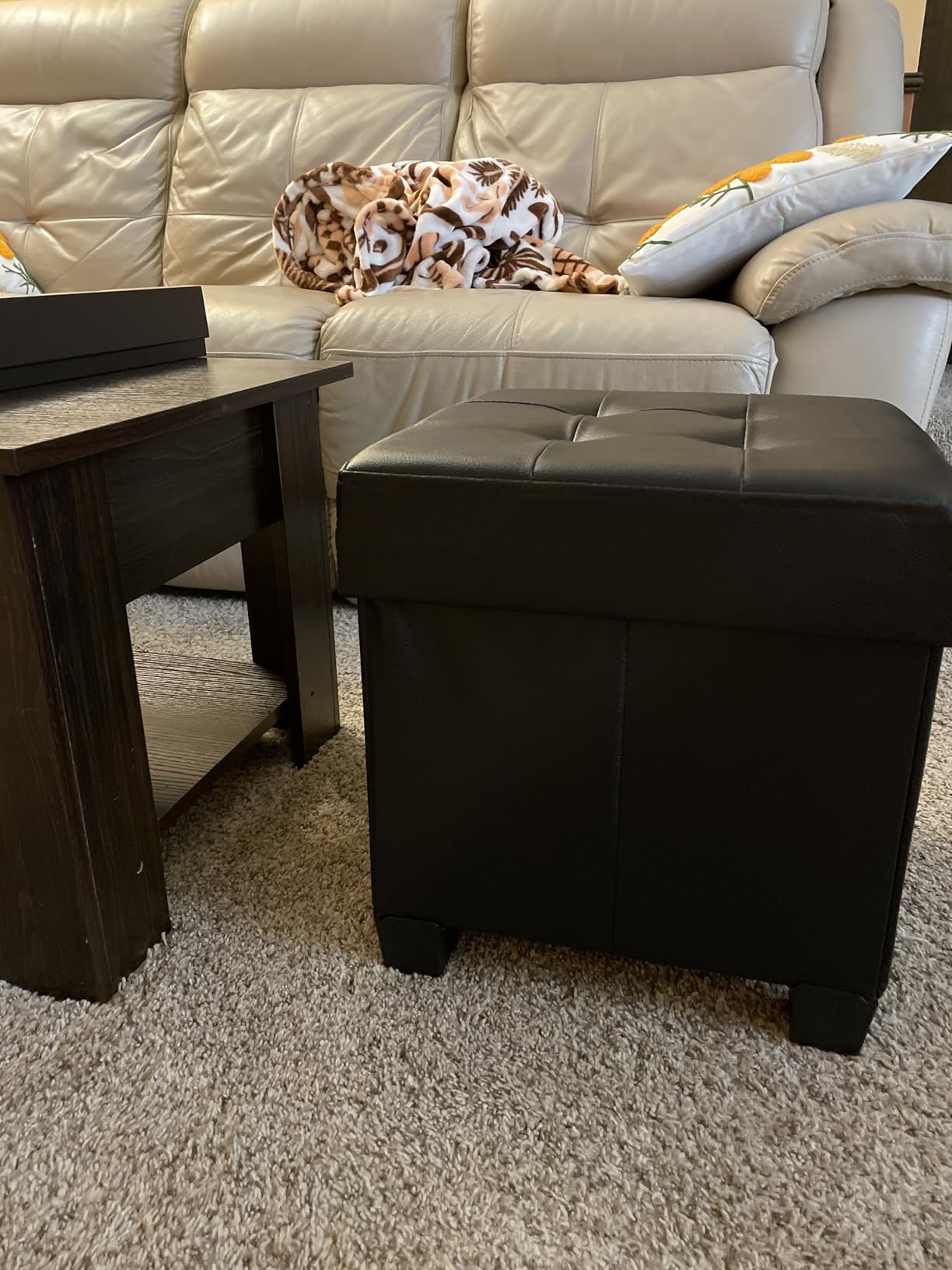 SONGMICS Storage Ottoman, Cube Ottoman with Legs, 15 x 15 x 15.7 Inches, Footstool, Footrest, 10 Gal. (37 L), Synthetic Leather, for Bedroom, Living Room, Dorm, Cloud White ULSF0512W02 customer photo 2