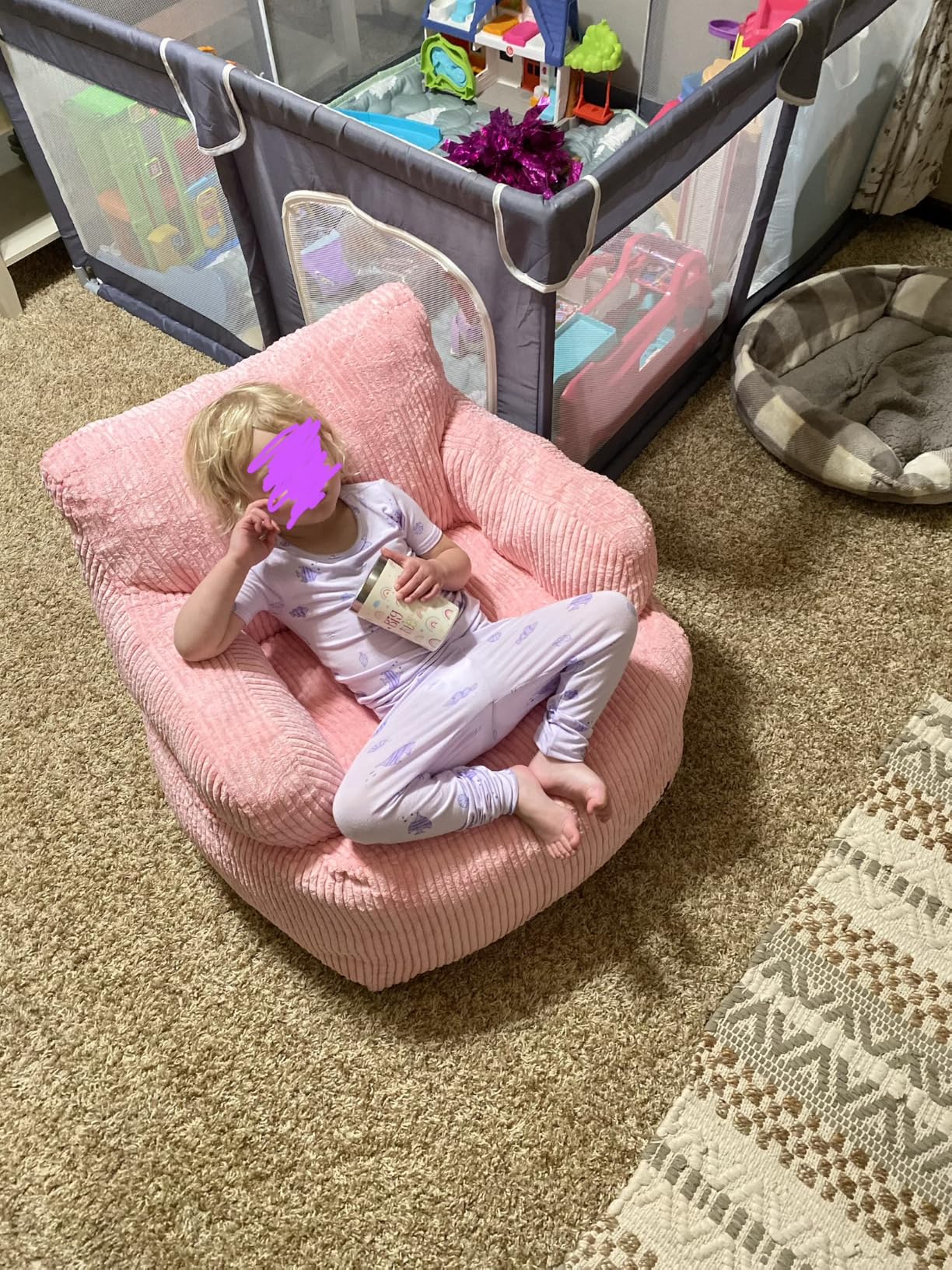 MAXYOYO Kids Bean Bag Chair, Stuffed Toddler Bean Bag Sofa with Filler Bean Bag Chair for Boys and Girls, Lazy Sofa with Pocket Floor Chair for Gaming, Reading, Beige customer photo 2