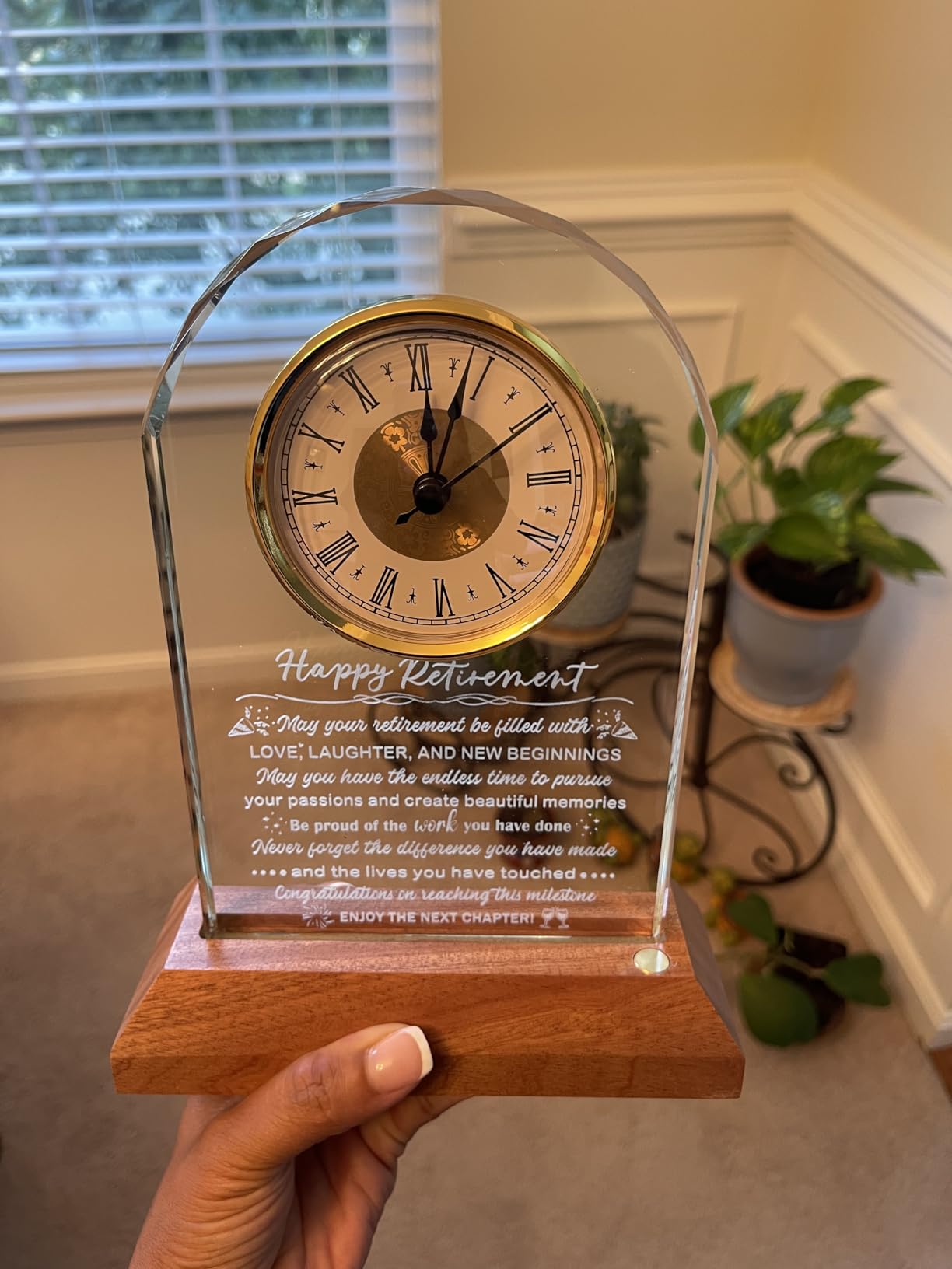 Arikyrist Glass Clock Graduation Gifts for Women Men Class of 2026, Graduation Keepsake for Her Him, Inspirational Gifts Idea, for College High School PHD Masters Degree, with Wooden Light Base customer photo 2